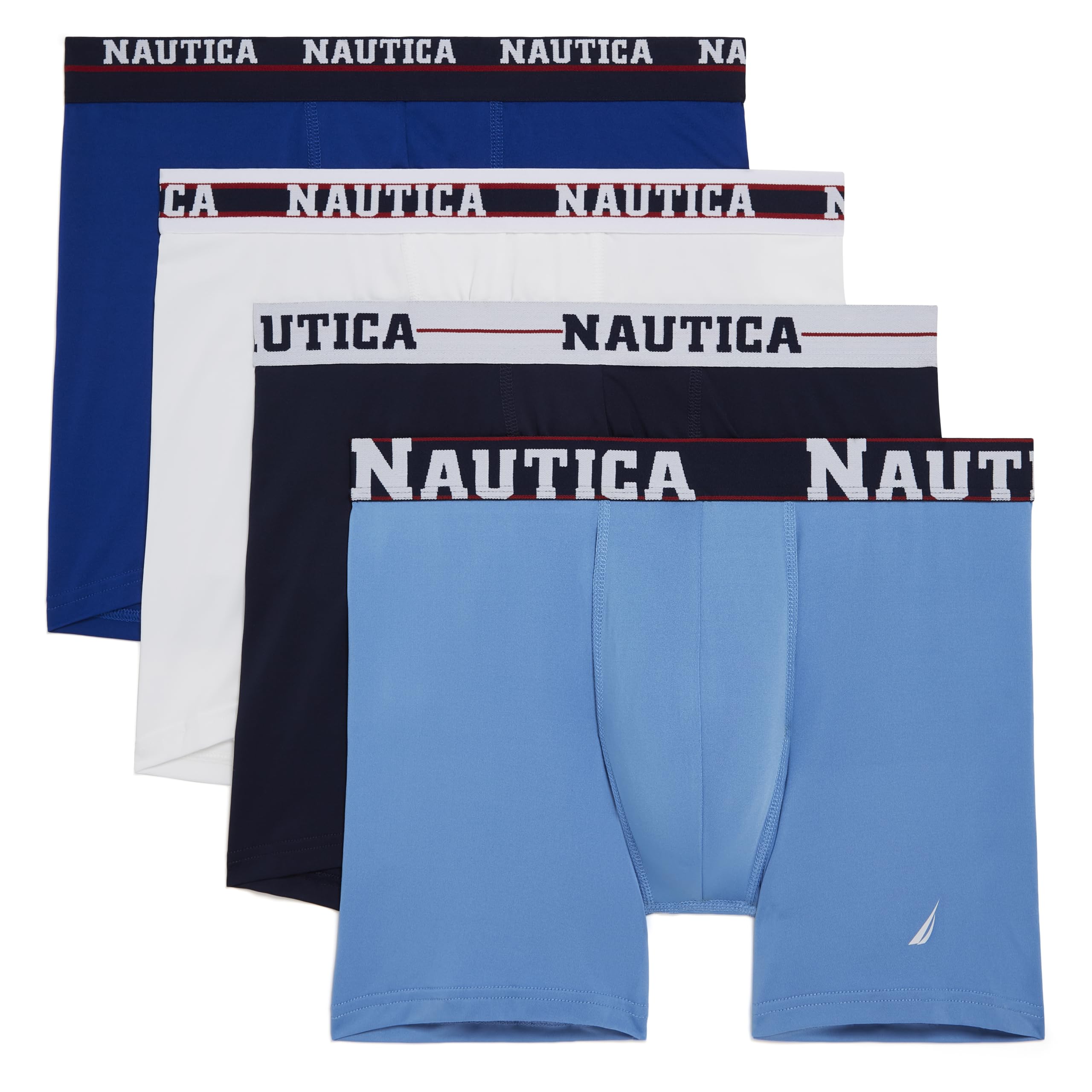 Nautica Men's Surf The Web/White/Peacoat/Aero Blue-Assorted Wb 4 Pack Limited Edition Micro Stretch Boxer Briefs, Xl