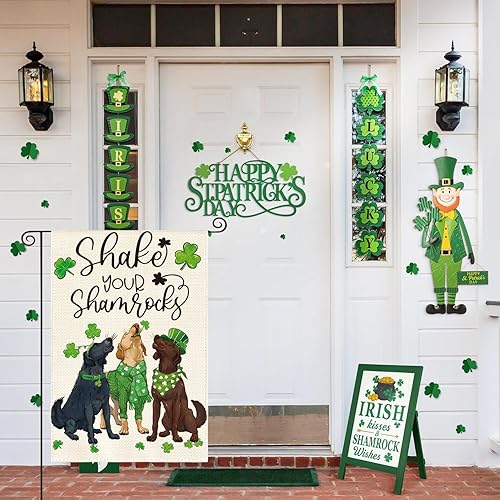 Miniatura 4 de AVOIN colorlife Shake Your Shamrocks - Bandera de jardín para el día de San Patricio 12 x 18 pulgadas doble cara exterior trébol de perros bandera