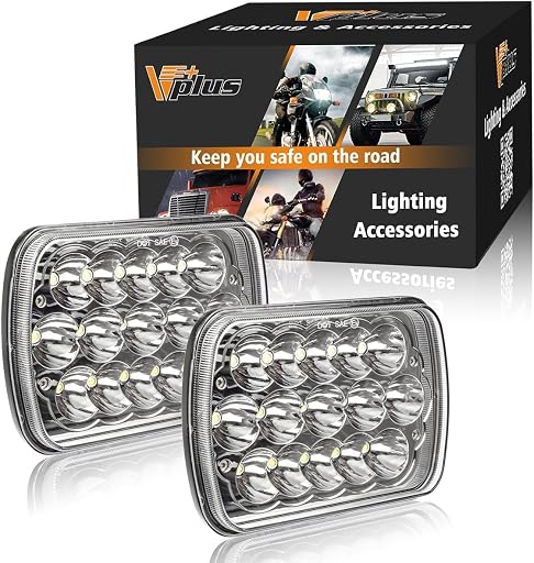 Partsam 2PCS Rectangle H6054 LED Headlights 5x7 7x6 Headlamp Hi/Low Sealed Beam H4 9003 Plug 6054 H5054 Compatible with S10 Blazer Express Van/Wrangler YJ XJ Cherokee Truck Van