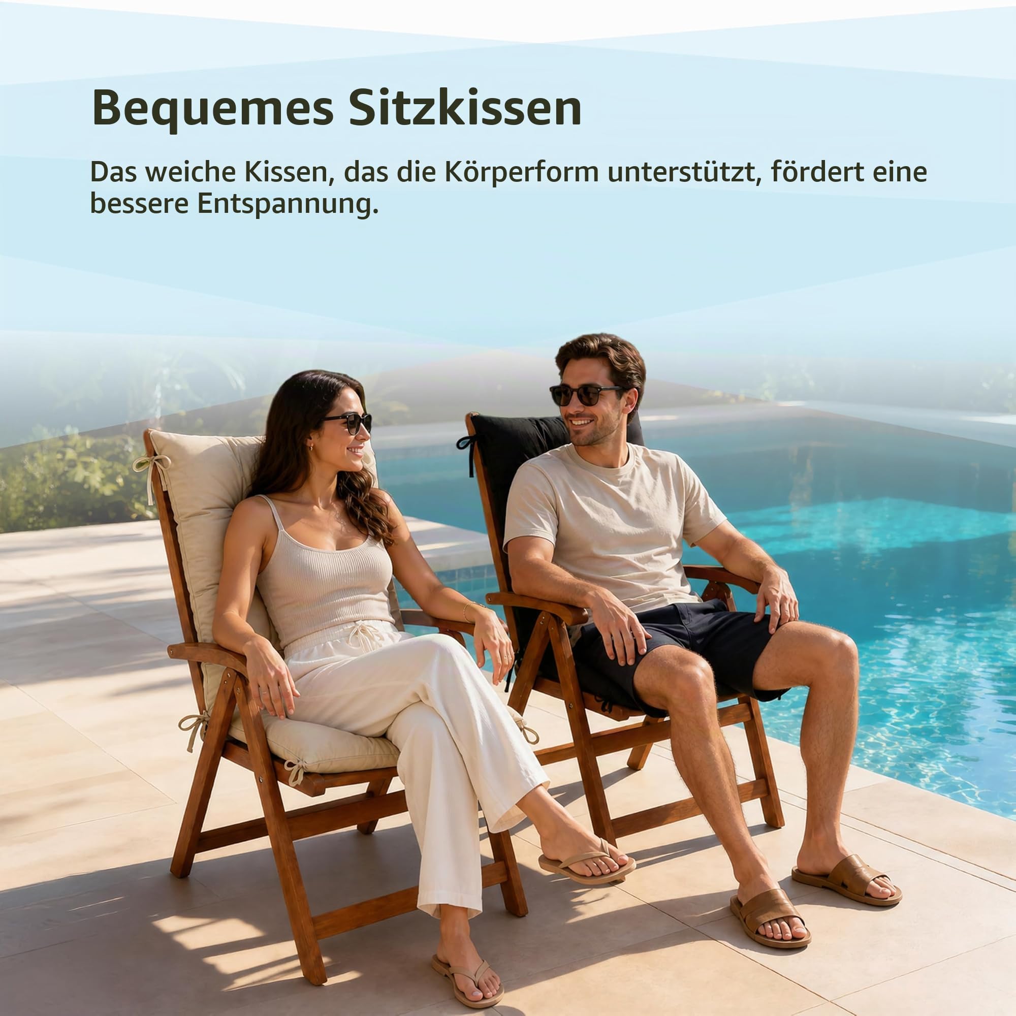 POKAR 4er Set Gartenstuhl Hochlehner Auflagen 120x50x10 cm | Gesteppte Wasserabweisende Polster | Hochlehner Sitzauflagen Gartenmöbel | Outdoor Gartenstuhlauflagen | Oeko-Tex | Made in EU | Anthrazit