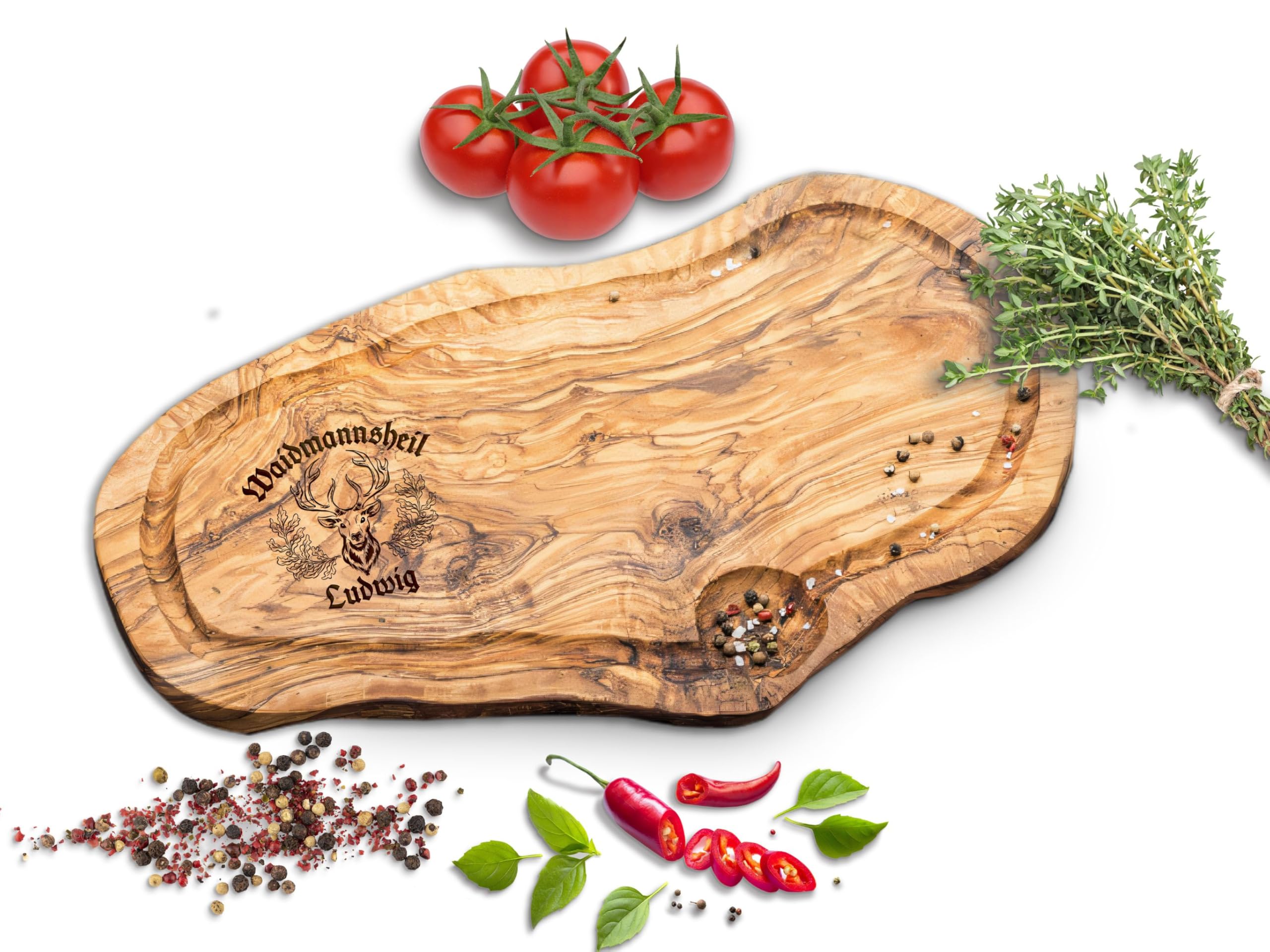 Schneidebrett Olivenholz | Jäger Geschenke | Jagdmotiv | Jagd Geschenke für Jäger Männer | Grill Zubehör | Personalisierte Geschenke Männer | Holzbrett mit Gravur