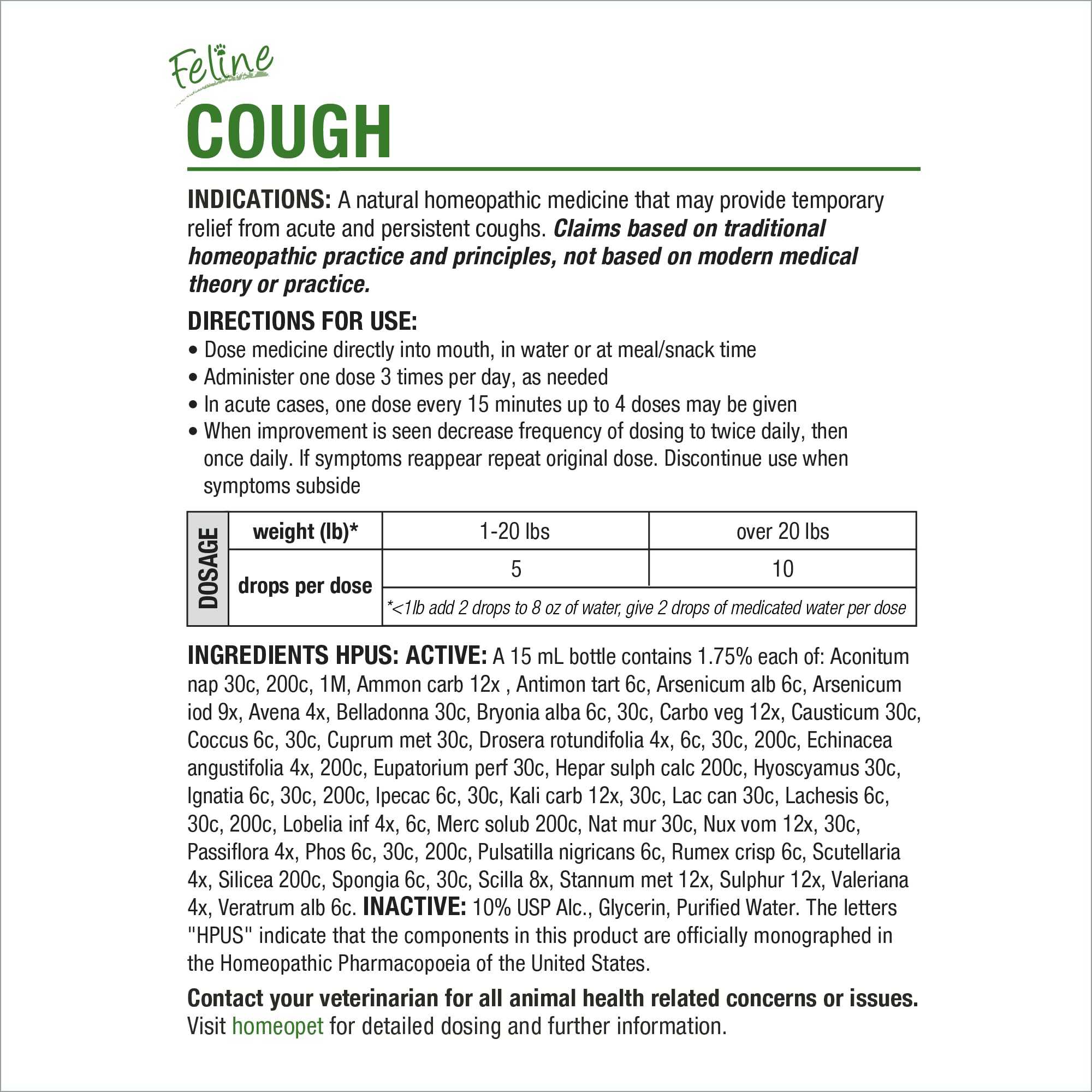 HomeoPet Feline Cough, Natural Cough Supplement for Cats, 15 Milliliters — Amazon image 6