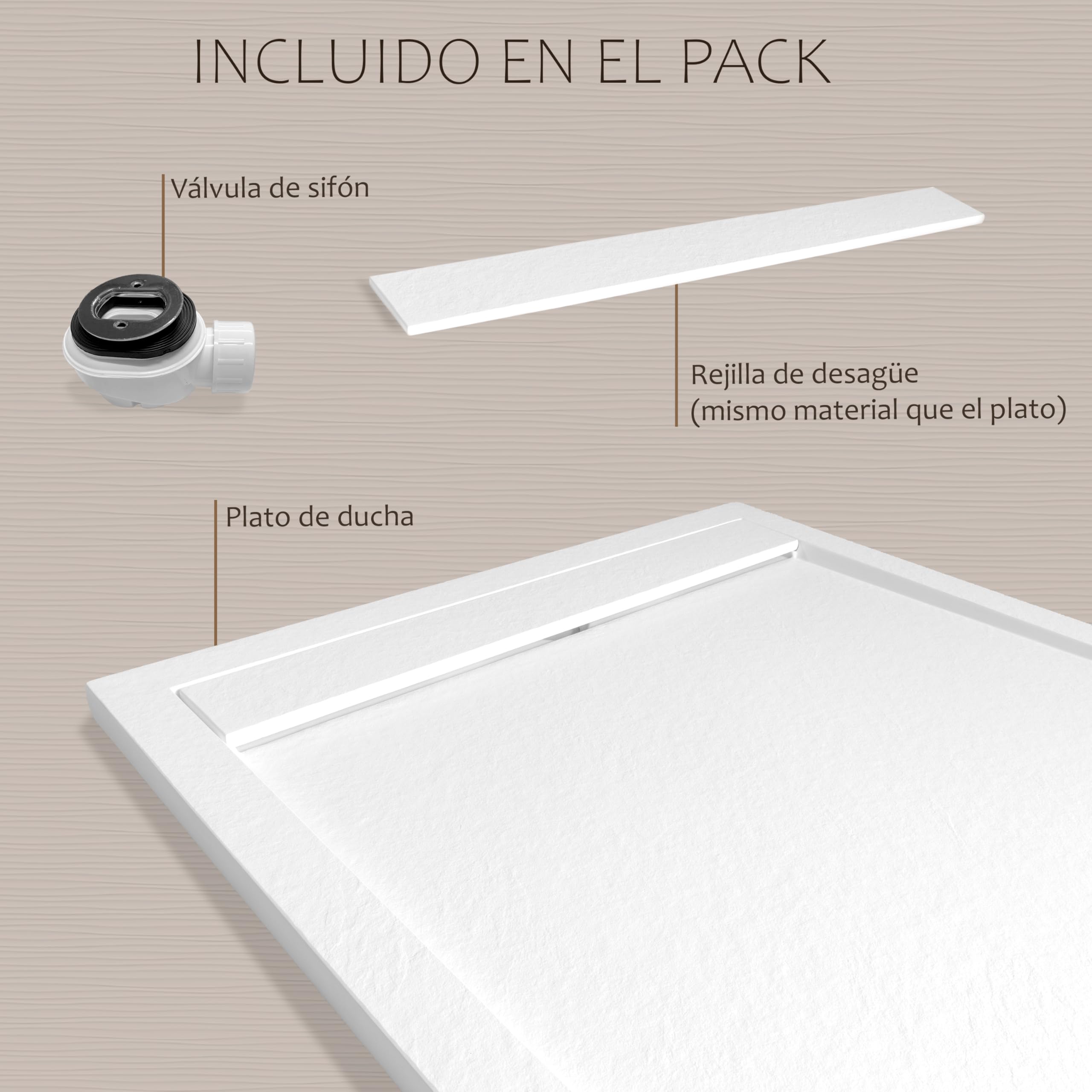 Plato de Ducha Antideslizante y Antibacteriano, Plato Ducha Resina Resistente a Agentes Químicos, Incluye Rejilla Desagüe Ducha y Válvula (Ral 1172 BEIGE, 70 x 170)
