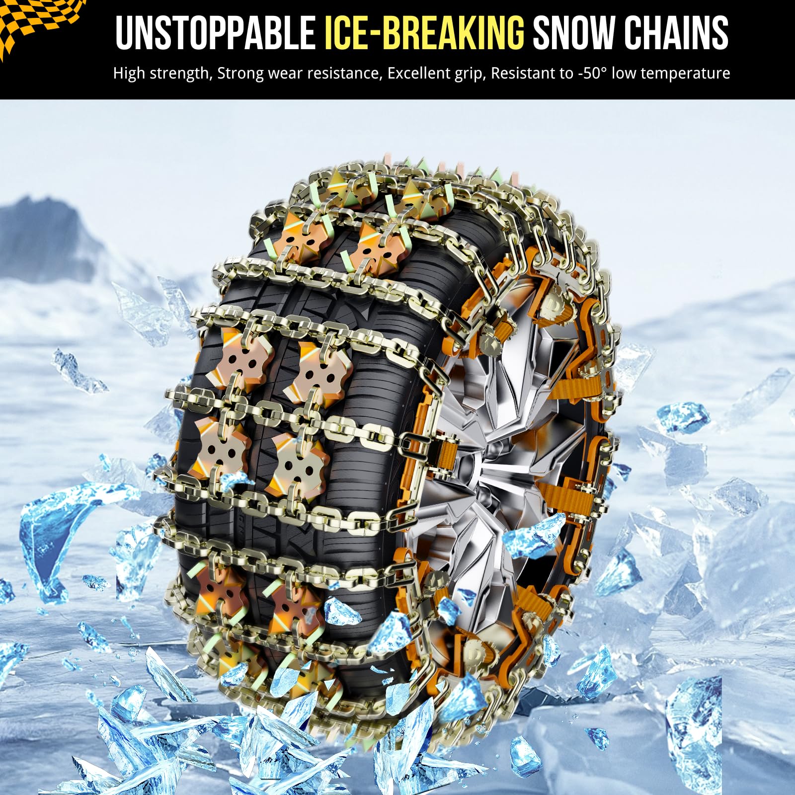 Chaine Neige, 8 Pièces Chaînes À Neige Pour Auto (Largeur Des Pneus 165-265 mm), Convient Aux Berline SUV Monospace Coupé Cabriolet Pick-up, Avec Certifica