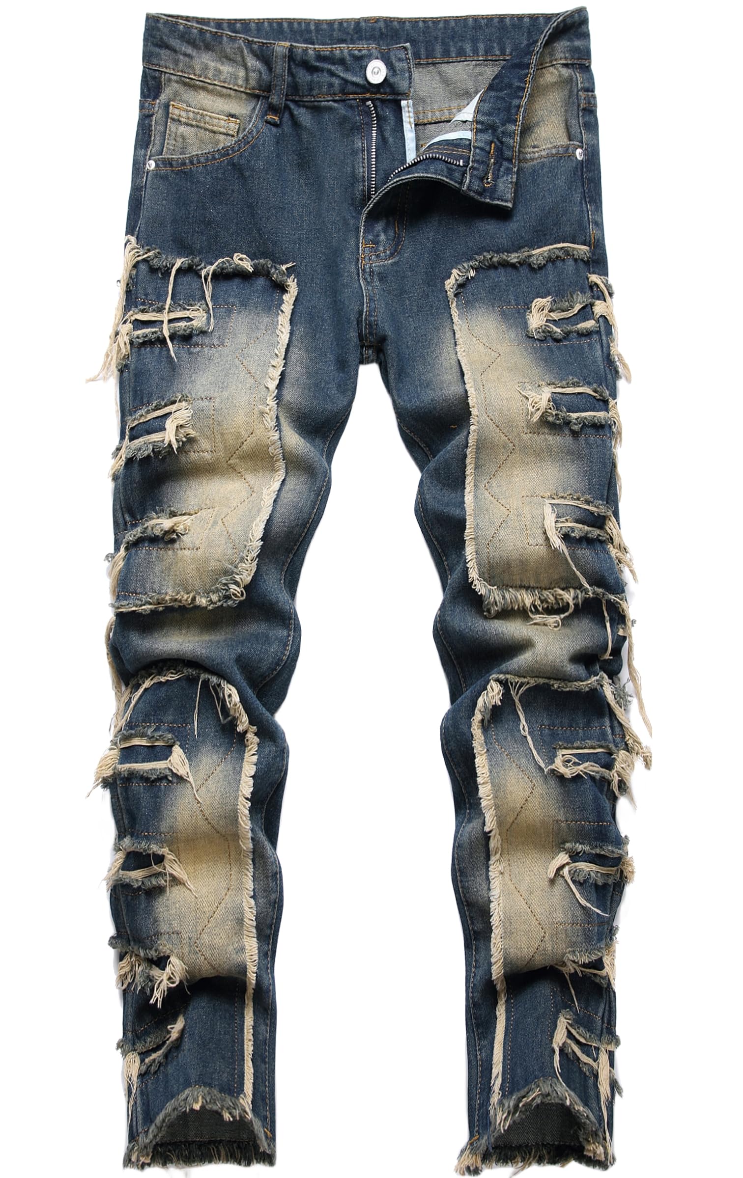 Lanscadran Boy's Skinny Fit Ripped Distressed Destroyed Fashion Washed Denim Jeans Pants