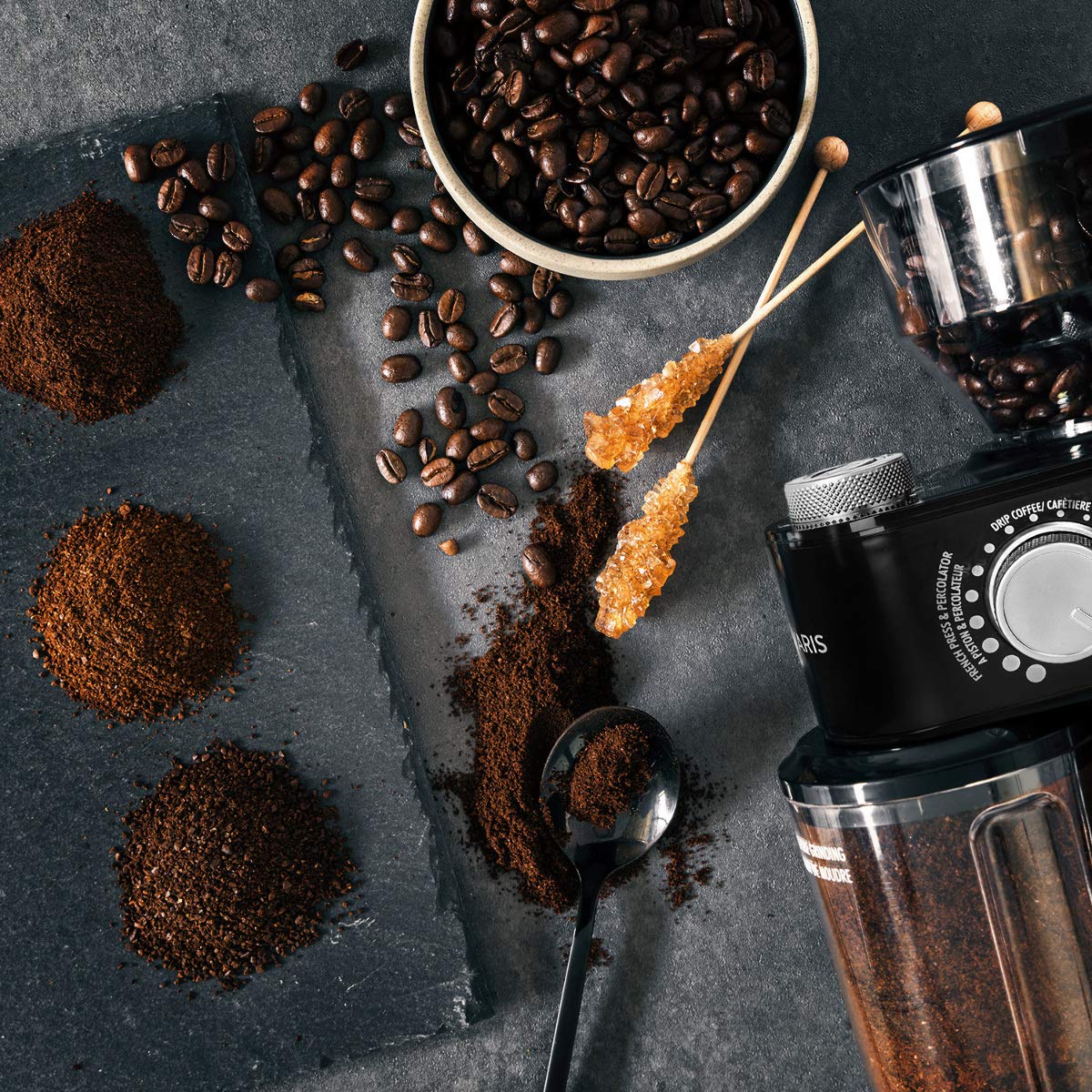 Navaris Moulin à café électrique - Broyeur de café avec meule plate pour 2 à 14 tasses - Grinder avec différentes épaisseurs de mouture