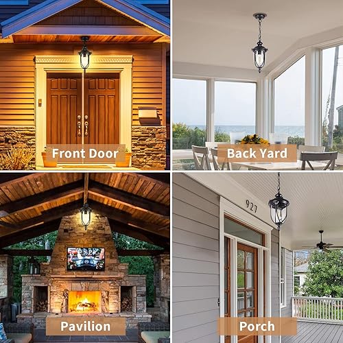 Miniatura 7 de JYZ JYOPL04 - Farol colgante vintage para exteriores del atardecer al amanecer, lámpara colgante exterior rústica de 15 pulgadas con vidrio