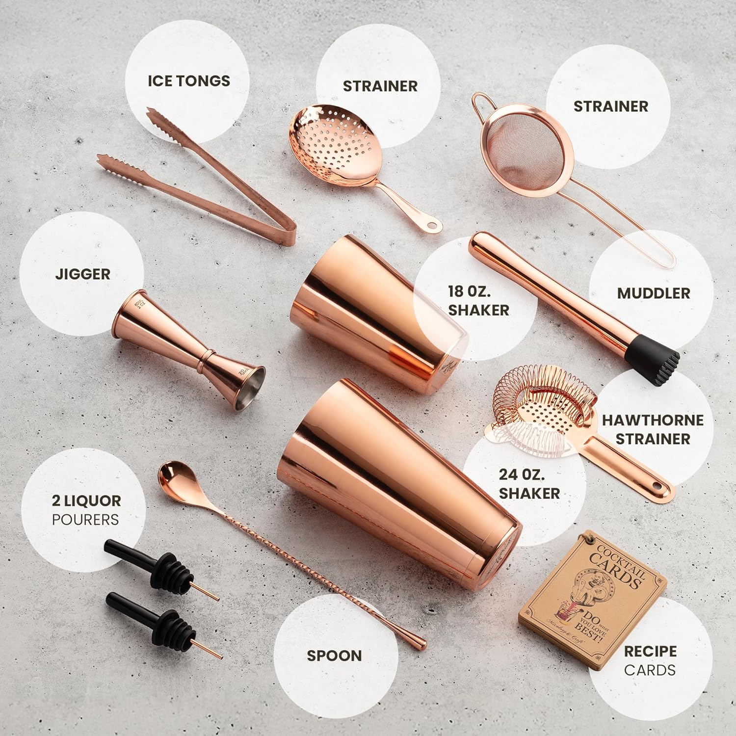 Mixology & Craft Cocktail Shaker Set: 11-Piece Weighted Boston Shaker Kit | Complete Cocktail Kit Gift Set | Top Bartender Gifts for Men & Women (Copper) - Image 2
