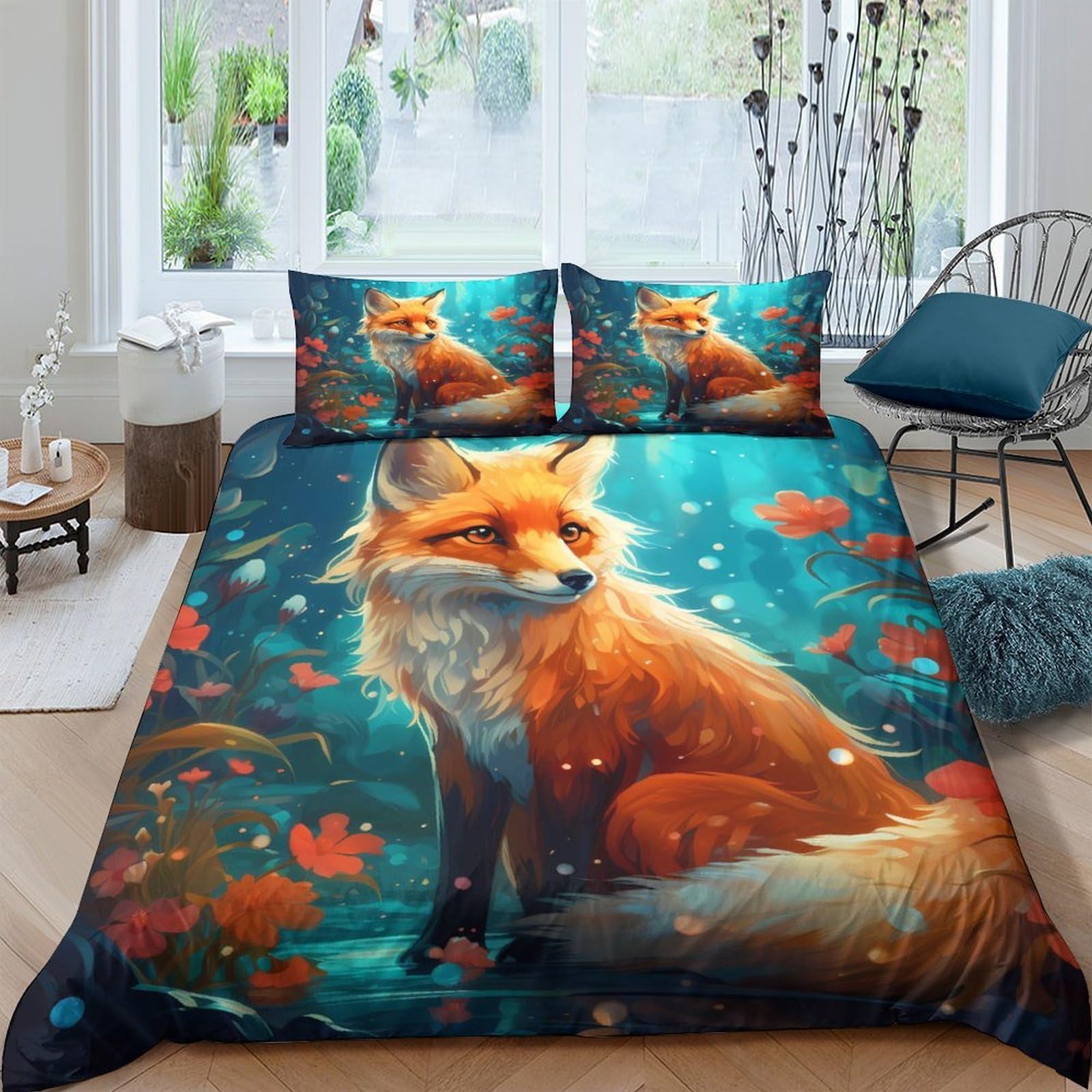 Ctjqhvkz Style-1 3D Printed Fox Forest Fitted Sheet Microfiber Soft Autumn Leaves Bed Cover For Bedroom Guest Room Decor Protection Single（135X200cm）