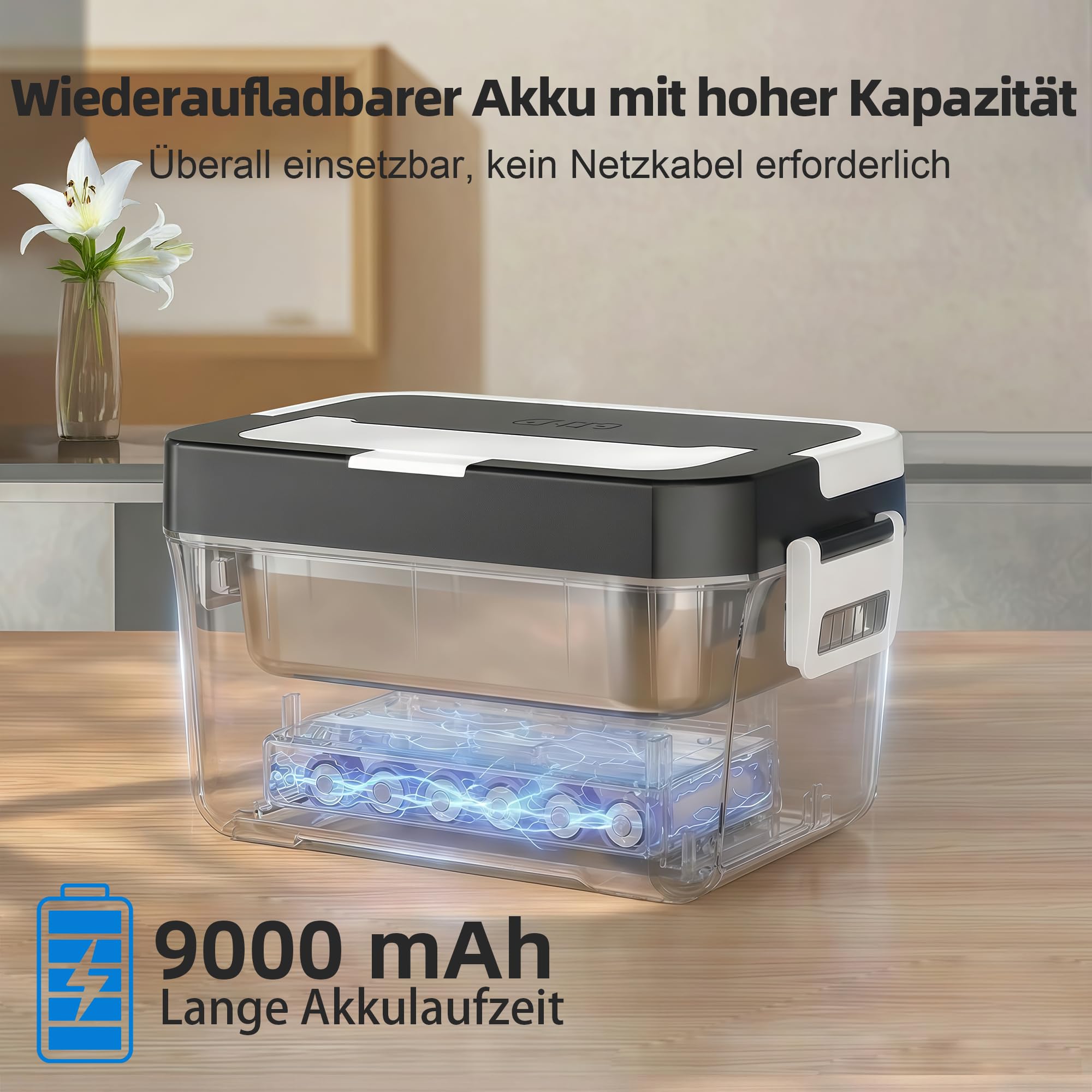 Vabaso Wiederaufladbare Kabellose Elektrische Lunchbox mit App-Steuerung, 10000mAh Batterie, 80W Schnellheizung & Warmhaltefunktion, Selbstaufwärmende Essensbox für Büro, Auto oder Outdoor