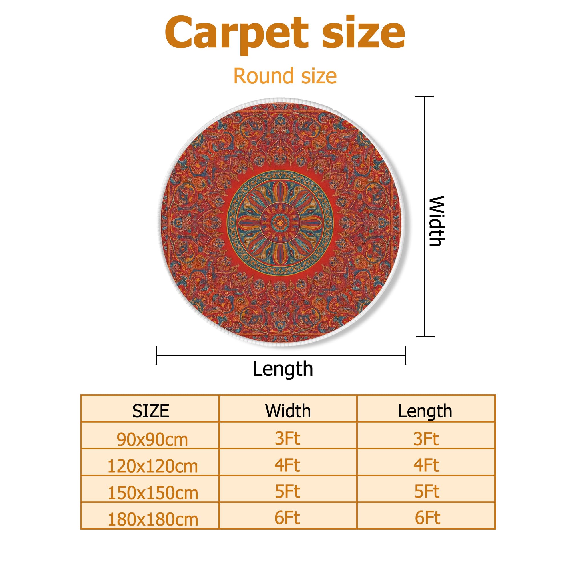 Tapis floral bohème artistique mandala géométrique sans rouge à poils courts pour salon, chambre à coucher, décoration de salle à manger, 1,8 x 1,8 m