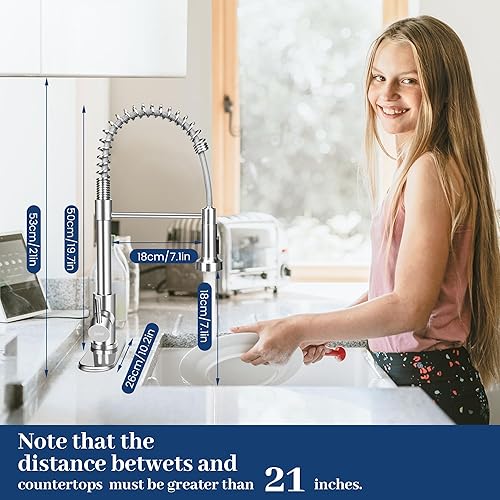 Miniatura 5 de Grifo de cocina con rociador extraíble, grifos de cocina de una sola manija de resorte, grifo de fregadero de cocina de acero inoxidable de níquel