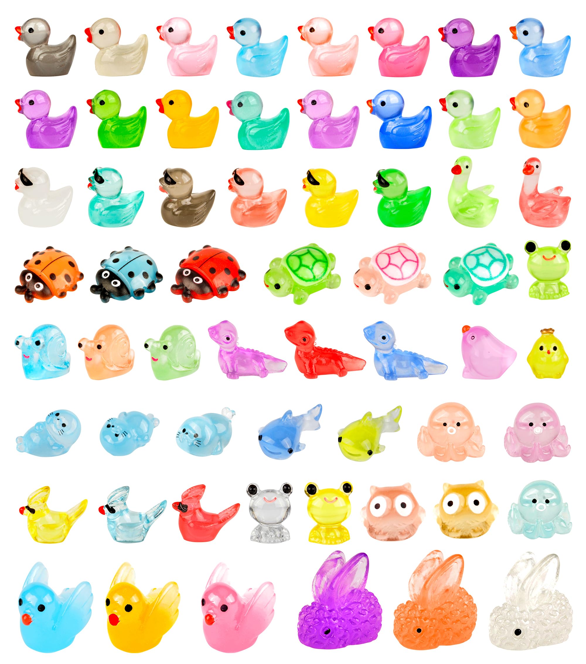 FEXIA 100 Pcs Mini Resin Animals 20 Types Glow in The Dark Figurines Bulk Set for DIY Garden Dollhouse Aquarium Micro Landscape and Party Decoration