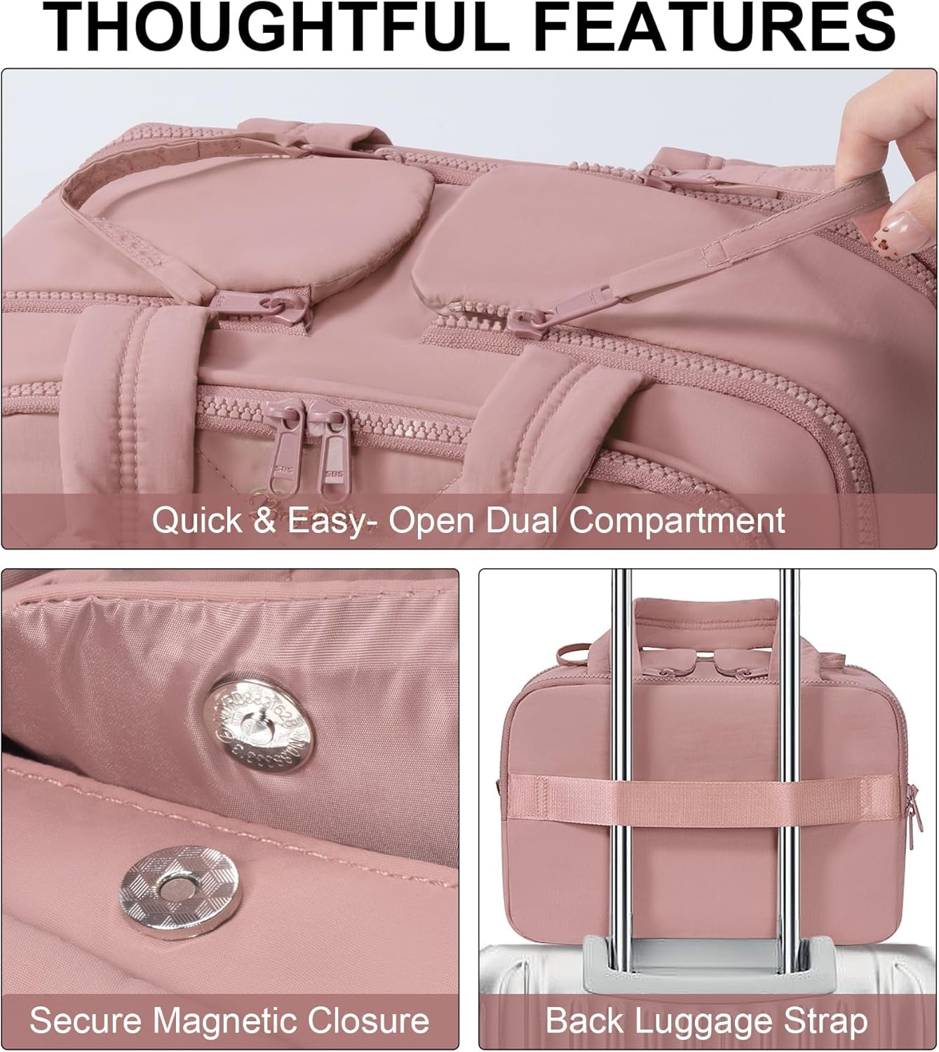 Travel Toiletry Bag, Large Wide-open Puffy Toiletry Bag for Women, Lightweight Quilted Makeup Bag Cosmetic Organizer with Handle Water-resistant Travel Essentials for Toiletries Accessories Dark Pink - Image 7