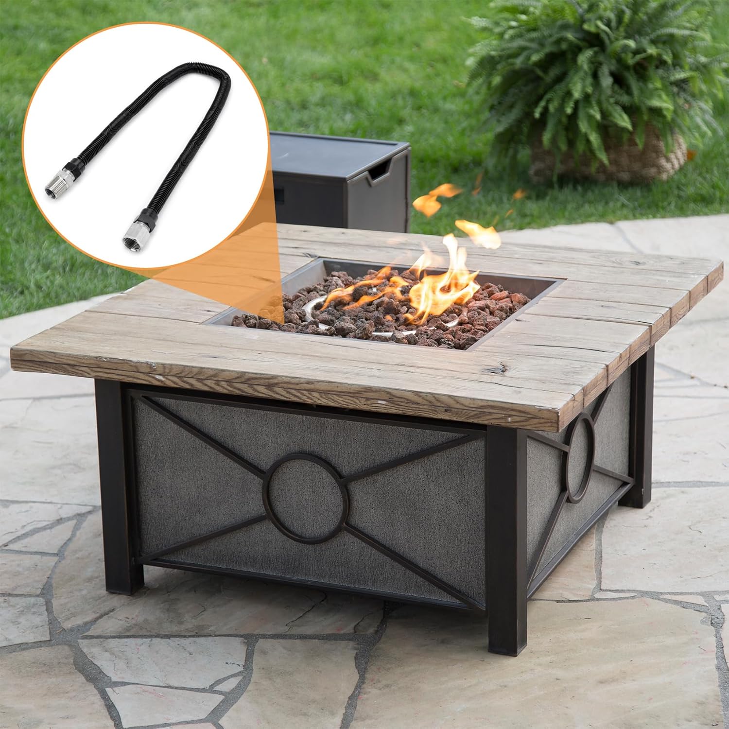 Stanbroil 1/2" OD x 3/8" ID 24" Non-Whistle Flexible Flex Gas Line Connector Kit for NG or LP Fire Pit and Fireplace
