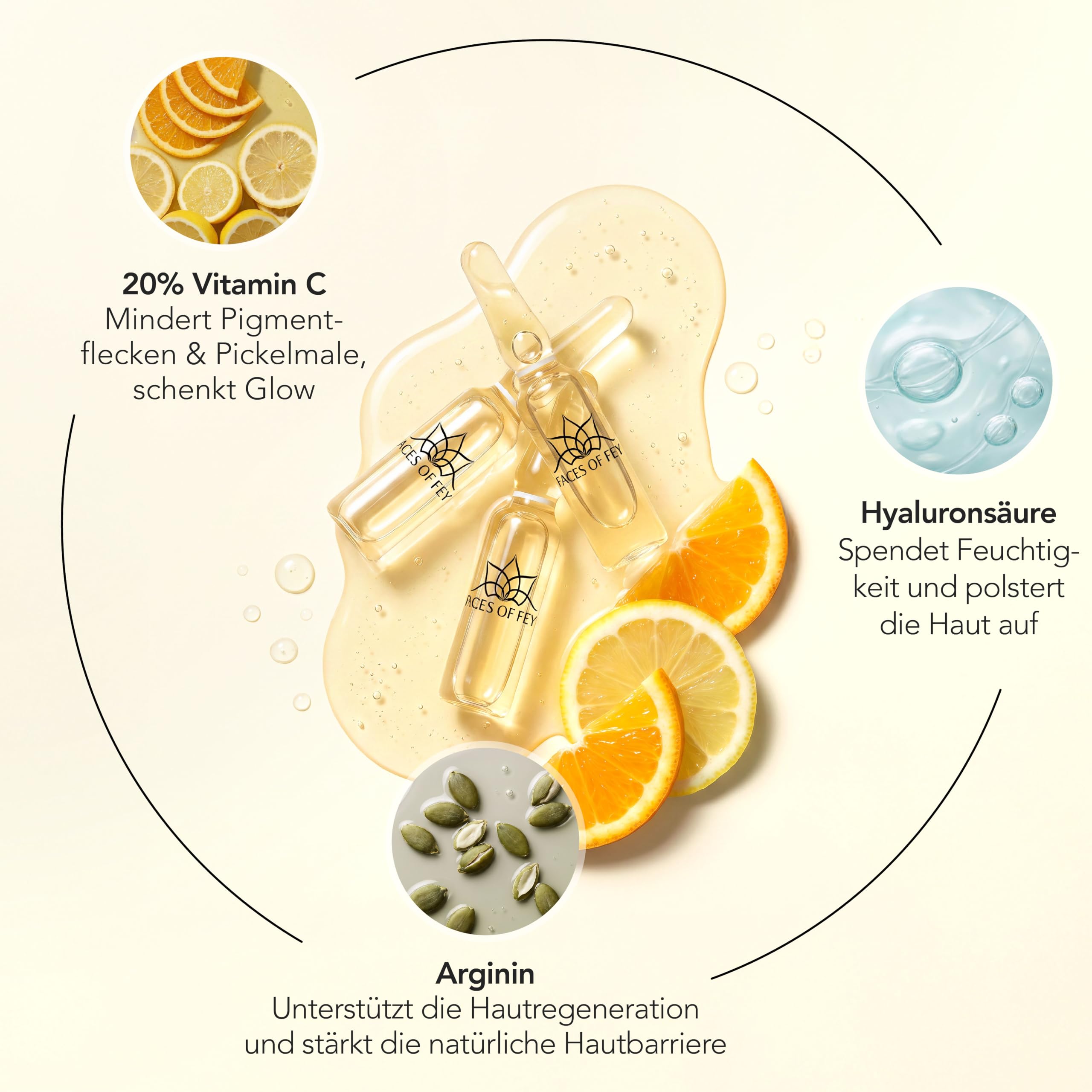 Vitamin C Booster FACES OF FEY - 30x1,3ml Ampullen mit 20% Vitamin C & Hyaluron - Dermaroller & Microneedling Serum fürs Gesicht - für ebenmäßigen Teint, gegen Pigmentflecken & Pickelmale, vegan