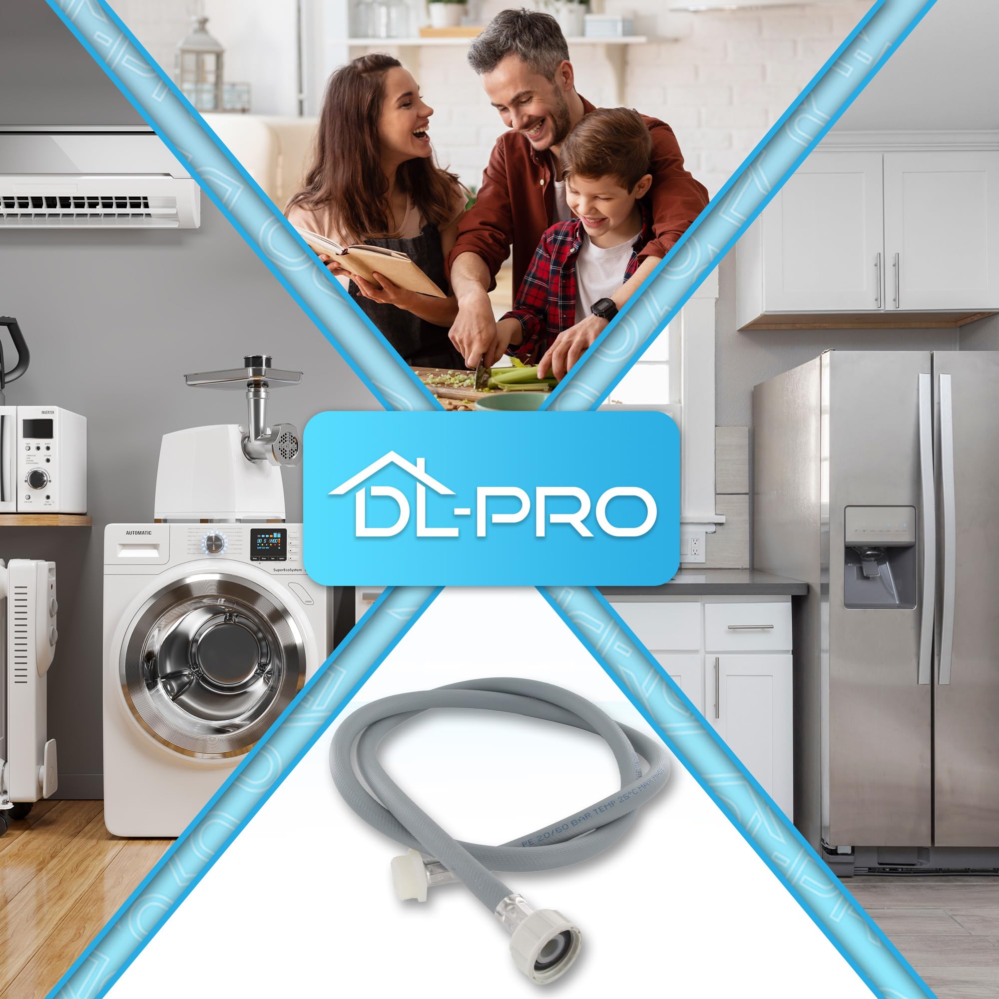 DL-pro Tuyau d'alimentation en eau universel Tuyau d'arrivée d'eau Rallonge eau 3,5 m (350 cm) - max 25°C - PE 20 BAR - PS 90 BAR - pour lave-vaisselle lave-linge machine à laver sèche-linge