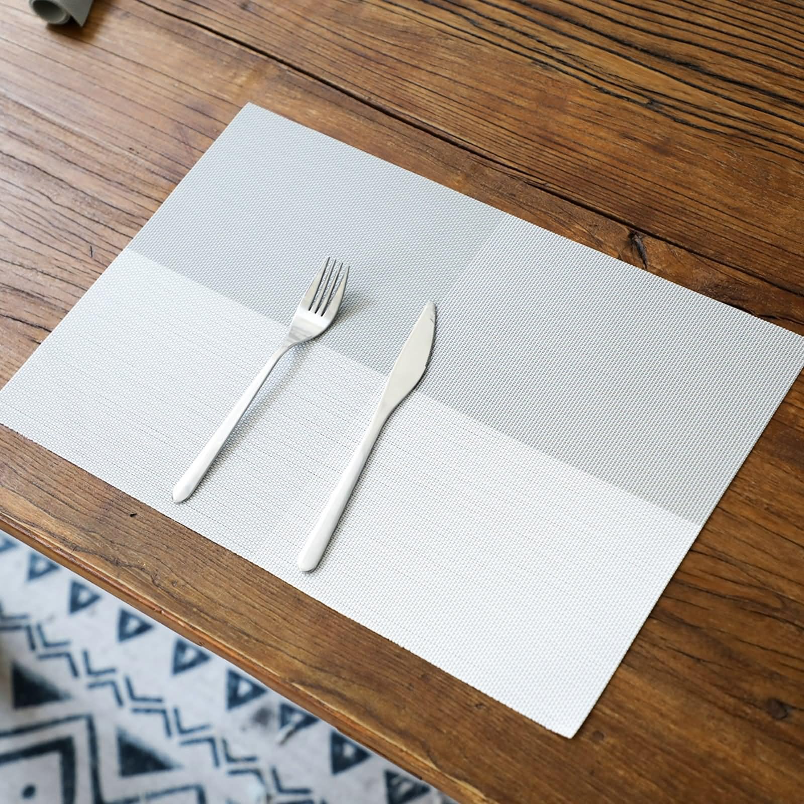 Tischset XXL 6er Set, Tischunterlage Esstisch PVC 45x30cm mit Gittermuster Grau Weiß