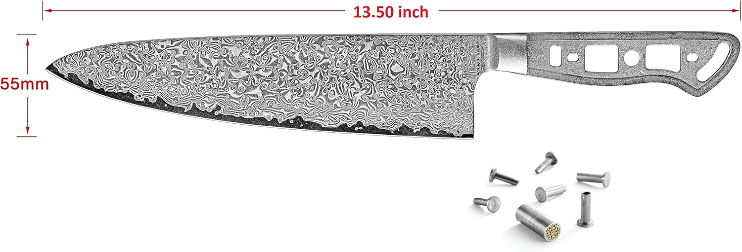 KATSURA Woodworking Project Kit – Gyuto Chef Knife Blank – 8.25 Inch – Ultra Wide Blade 55mm – Japanese Premium AUS 10, 67 Layers Damascus Steel – NO LOGO