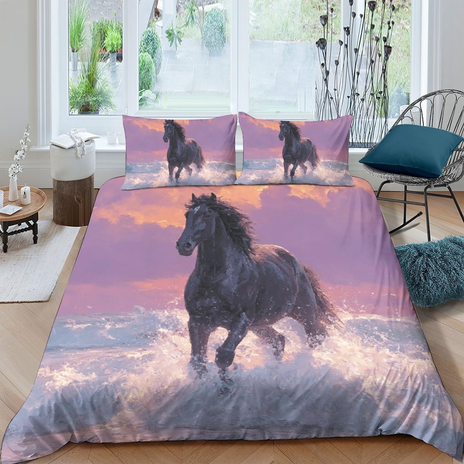 Ctjqhvkz Style-1 3D Printed Sunset Running Horse Fitted Sheet Microfiber Soft Mattress Cover For Bedroom Dorm Artistic Decor Single（135X200cm）