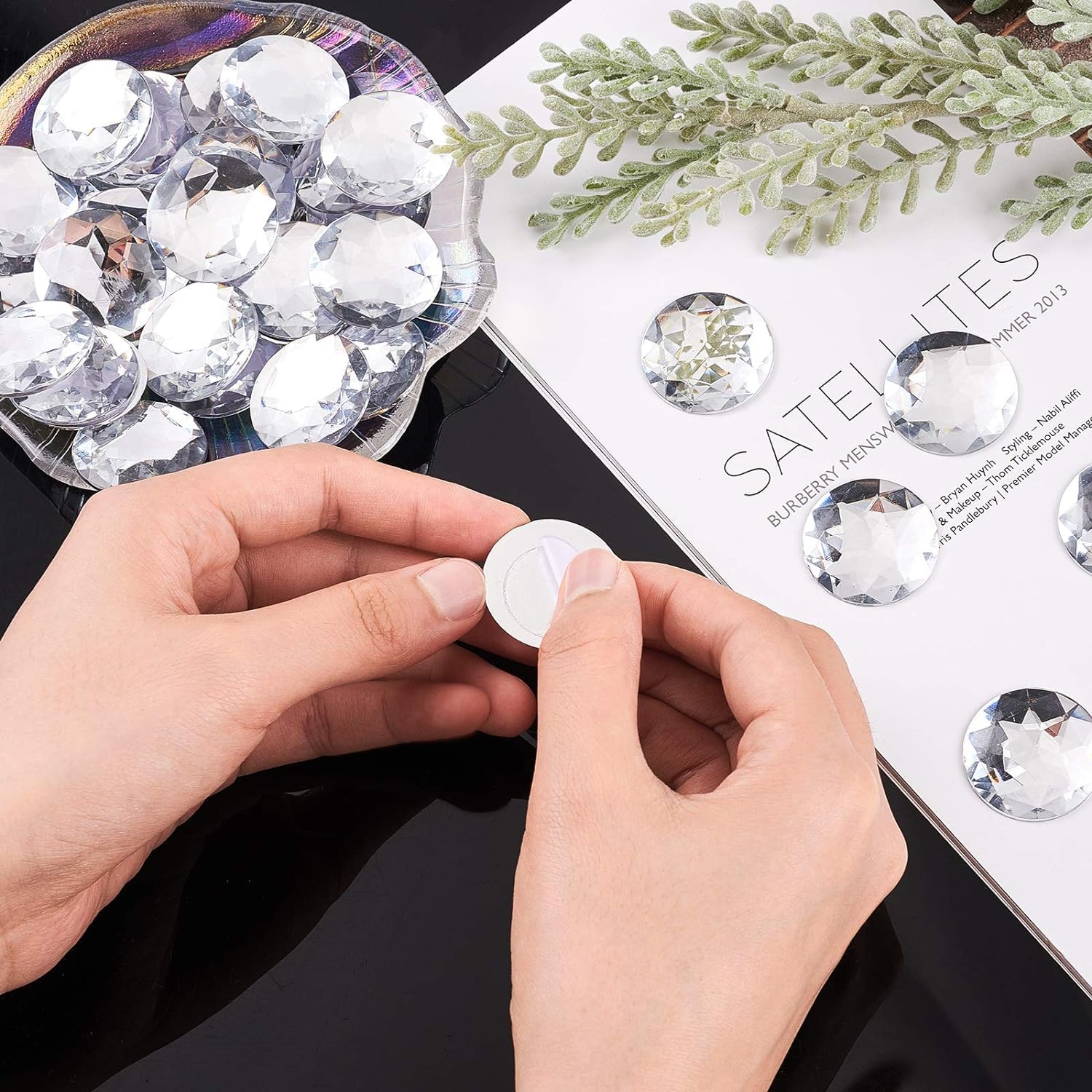 50Pcs 30mm Acrylic Rhinestones - Self-Adhesive Round Gems For DIY Crafts, Costumes, Decor, Clear Crystal Stick-On Jewels
