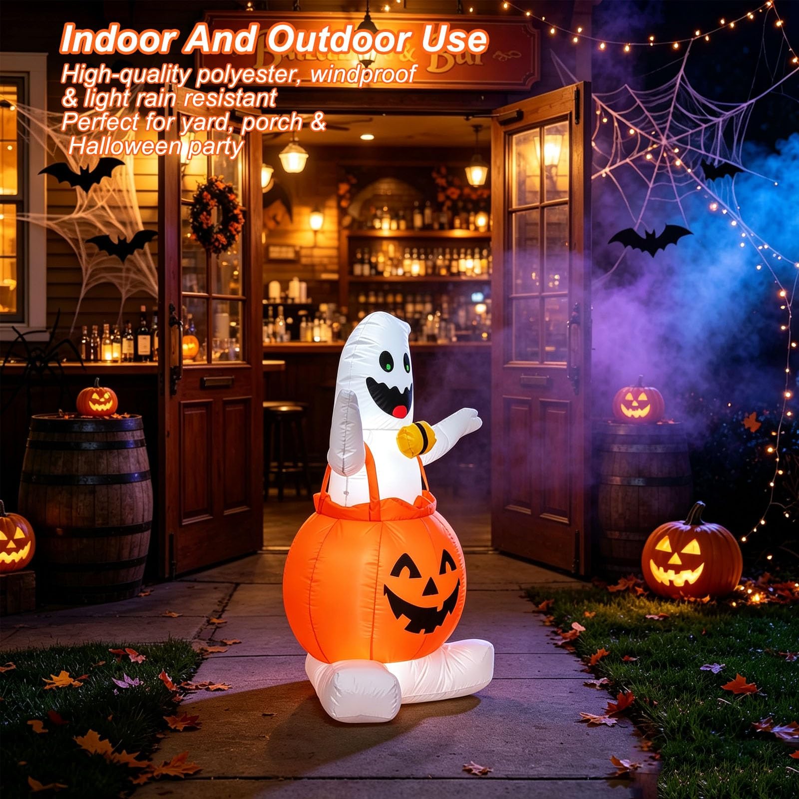1,2M Fantasma e Zucca Gonfiabili Halloween, Decorazione Halloween con LED