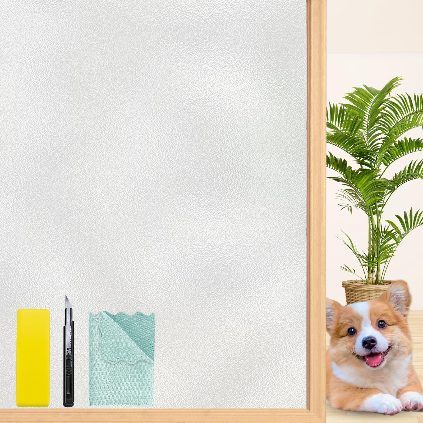 Niviy Etched Privacy Window Film Frosted Glass Static Cling Non Adhesive Window Frost Film for Home Office, 35.4 inch x 157 inch