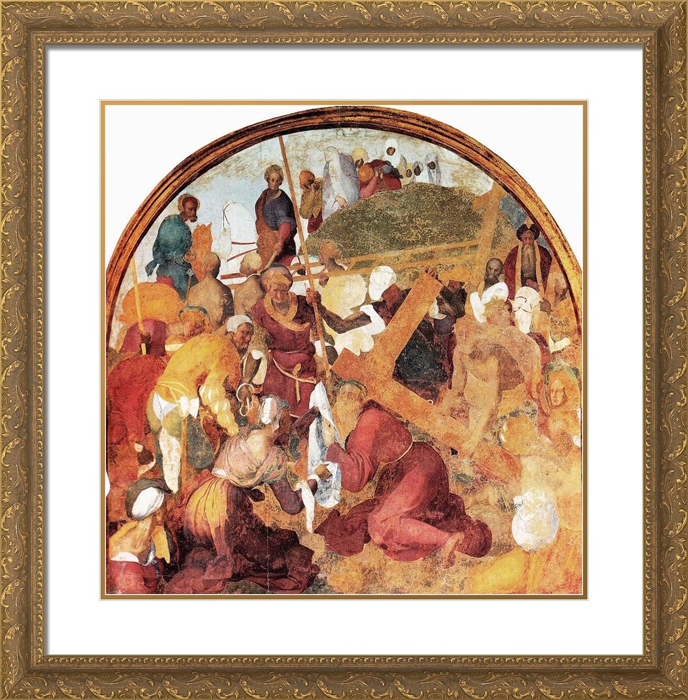 ArtDirect Pontormo, Jacopo 20x20 Black Ornate Framed Art Print with Double Matting Titled: The Ascent to Calvary