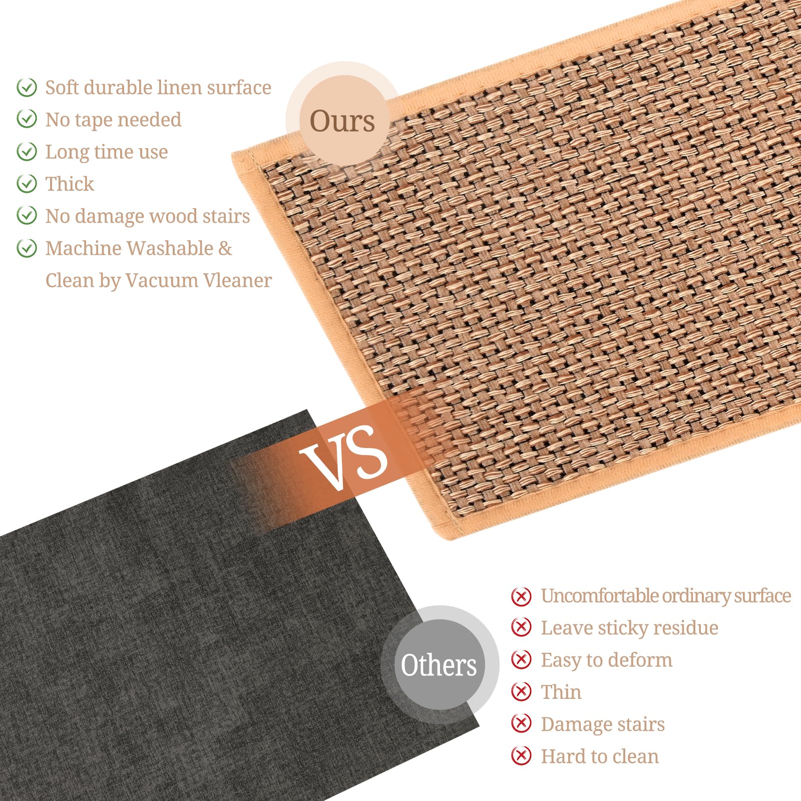 16 Packs Natural Linen Stair Treads for Wooden Steps,30 x 8 Inch Non Slip Stairs Carpet Reusable Anti Slip Stair Runners Machine Washable Indoor Stair Rugs for Pets,Elders (Beige)