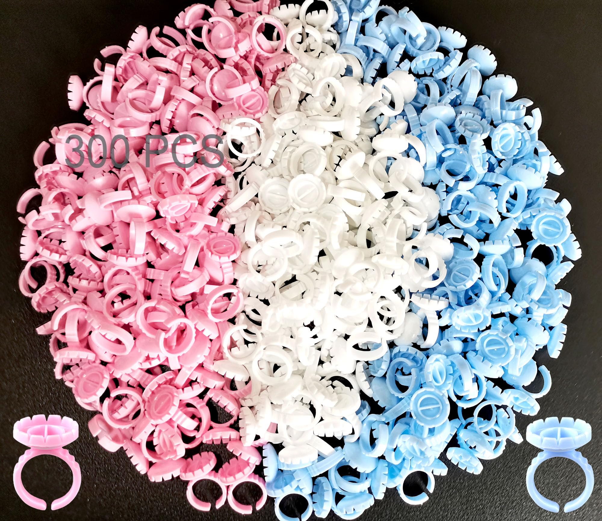 Glue Rings for Eyelash Extension, 300 PCS Glue Rings Lash Glue Ring Bulk Smart Lash Glue Ring Holders, Disposable Eyelash Glue Holder Glue Cups Rings, Flowering Glue Rings Cups (Round Pink&White&Blue)-image-37