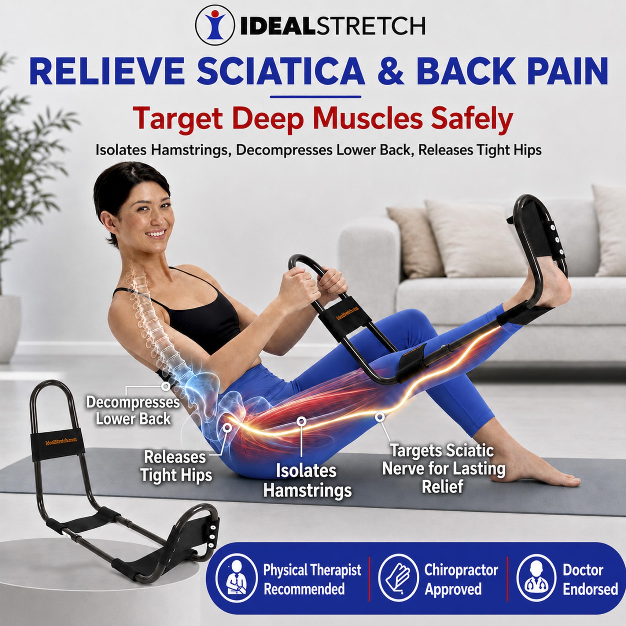 IdealStretch Original Hamstring Stretcher Device - Hamstring & Calf Stretcher Reduces Pain & Provides Deep Knee Stretch