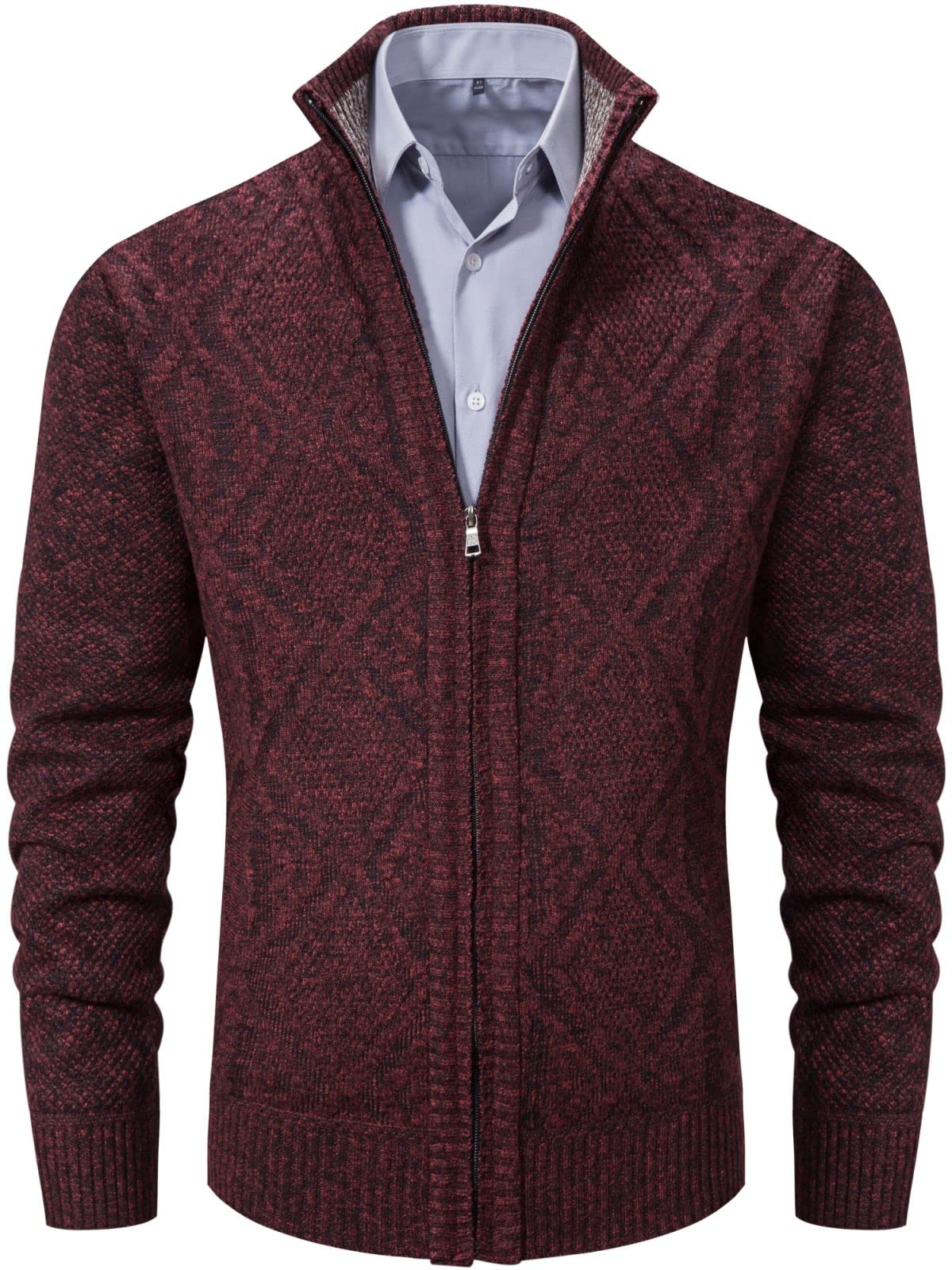 VtuAOL Men's Cardigan Sweaters Full Zip Sweaters Stand Collar Casual Knitted Cardigan with Pockets