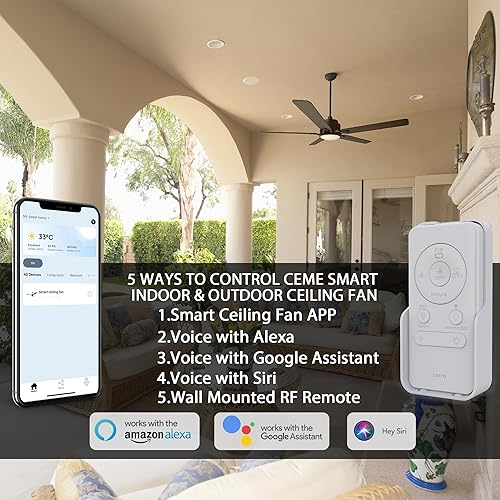 Miniatura 2 de CEME Ventilador de techo inteligente de 56 pulgadas con luces, perfil bajo con 10 velocidades, motor de CC silencioso, ventilador de techo moderno