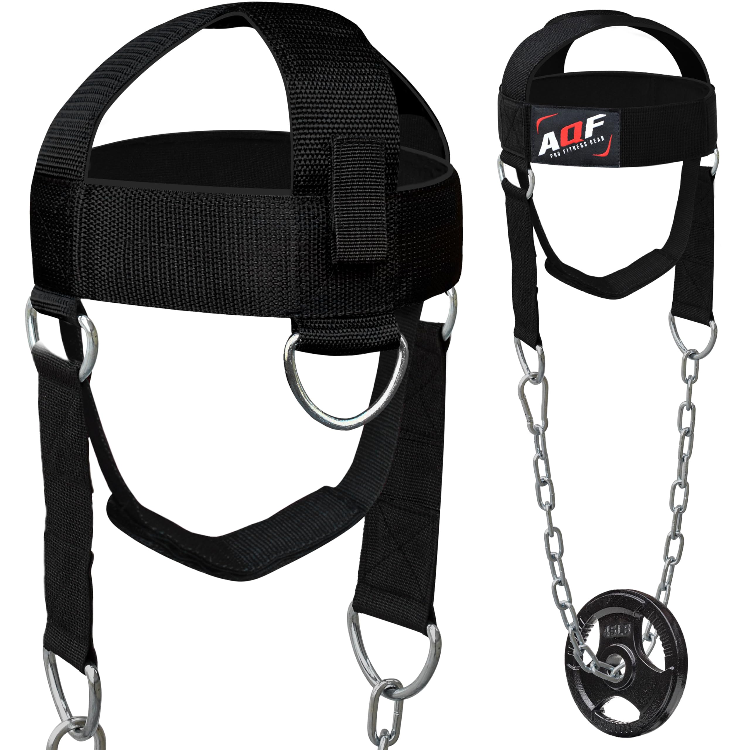 Allenamento del collo – Imbracatura per la testa e per allenare il collo, attrezzo per allenamento e sollevamento pesi, imbracatura regolabile con catena in acciaio e doppi anelli a D Allenamento del collo – Imbracatura per la testa e per allenare il collo, attrezzo per allenamento e sollevamento pesi, imbracatura regolabile con catena in acciaio e doppi anelli a D