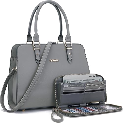 Qiyuer Bolsos de hombro para mujer, juego de bolso y cartera con asa superior, bolsos de trabajo de 2 piezas