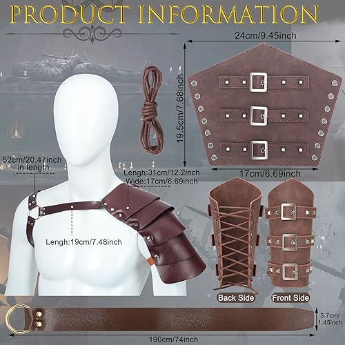 Miniatura 2 de Foaincore 3 piezas de accesorios renacentistas de Halloween, disfraz medieval, cinturón vikingo, armadura de hombro de piel sintética, protectores