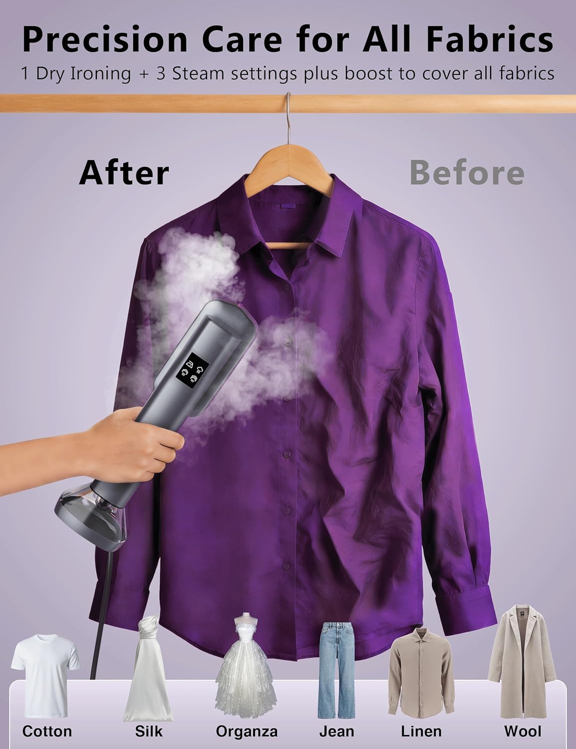 Steamer for Clothes,Portable Handheld Garment Steamer, 200ml Capacity,1000W 15s Fast Heat-UP, Leak-Proof Fabric Wrinkle Remover Ceramic Panel, 2-in-1 Dry & Wet Iron for Home and Travel- Gray&Purple