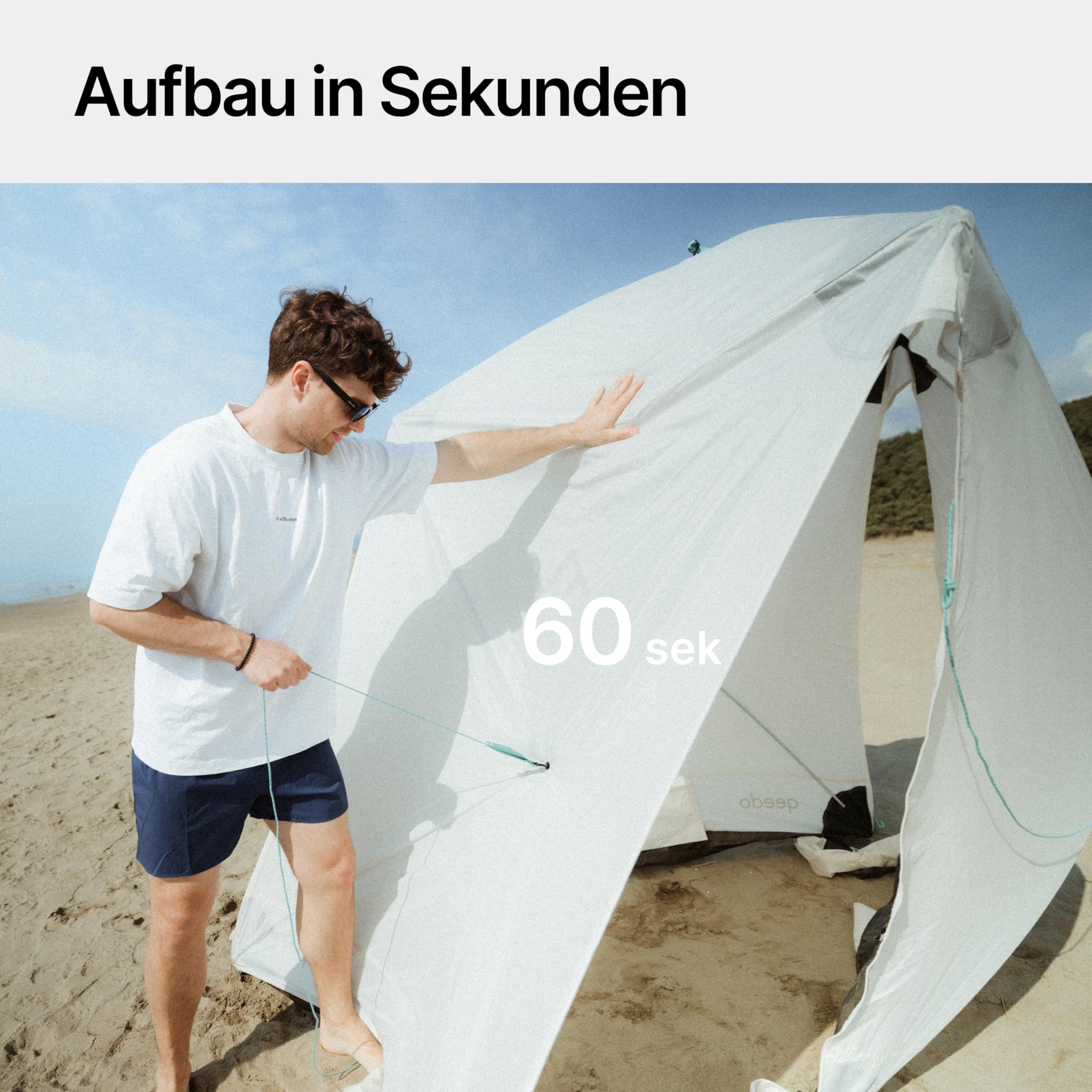 qeedo Quick Island Strandmuschel - große Quick-Up Strandmuschel mit 3 Eingängen, Sichtschutz & Windschutz, inkl. Boden, Sandanker, Heringe und Tragetasche