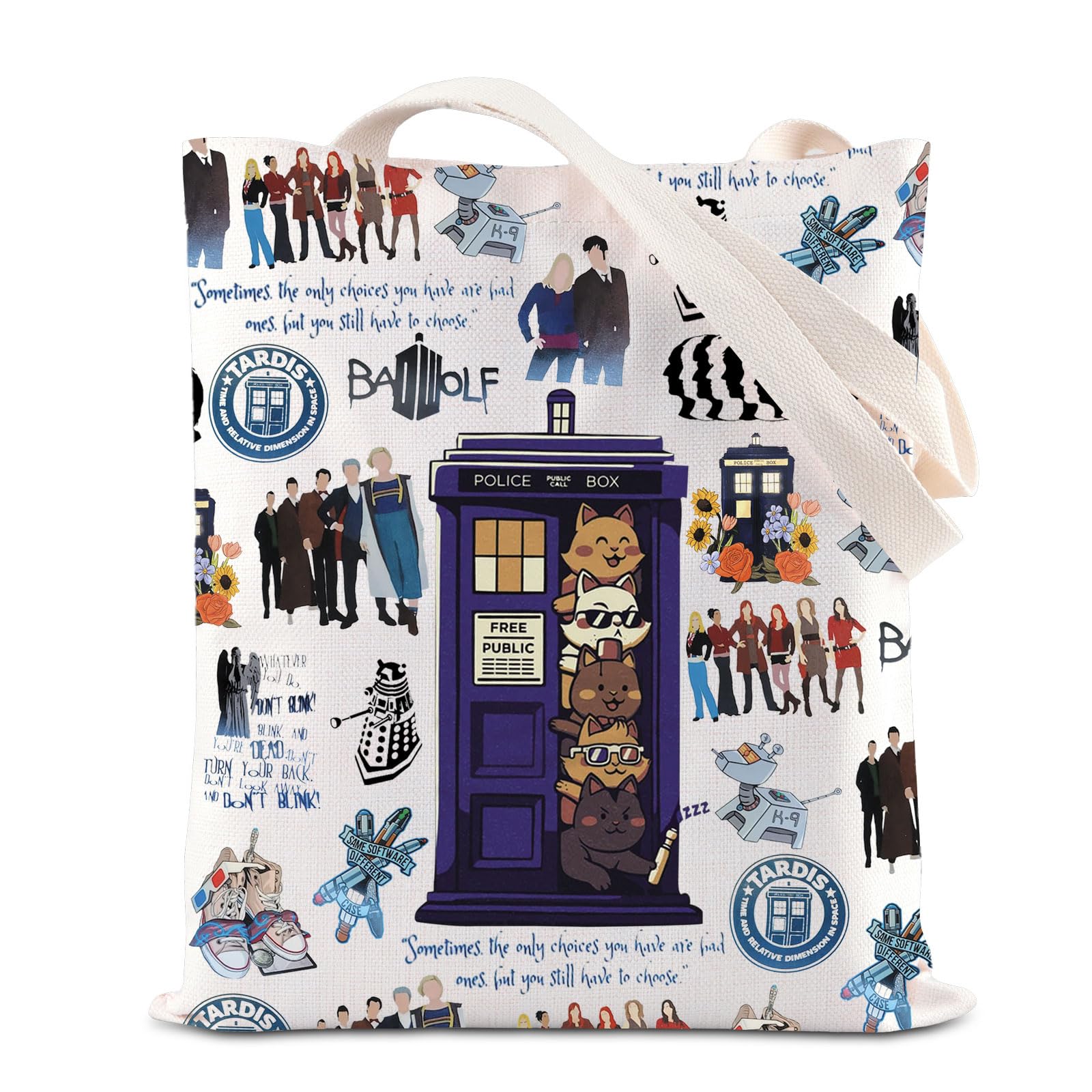 Dr Who TV Series Merchandise Cat Tote Bag for David Tennant Fans Gift, Box Cat Tote, L