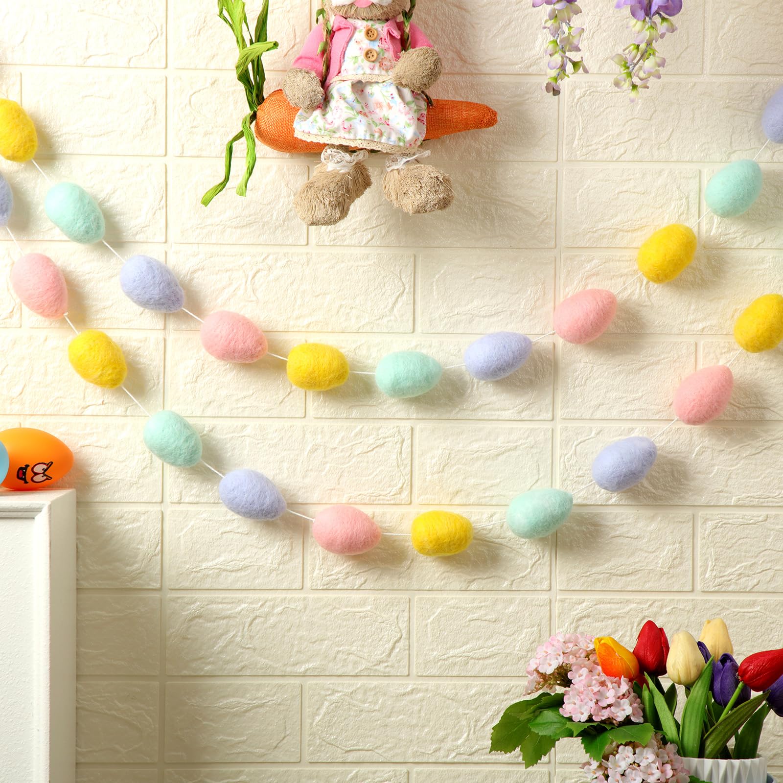 Photo 1 of 2 Pcs Easter Egg Garland Pastel Easter Egg Hanging Garland Easter Felt Ball Garland Easter Egg Banner for Party Decoration and Supply Wool Hanging Garland Easter Gift