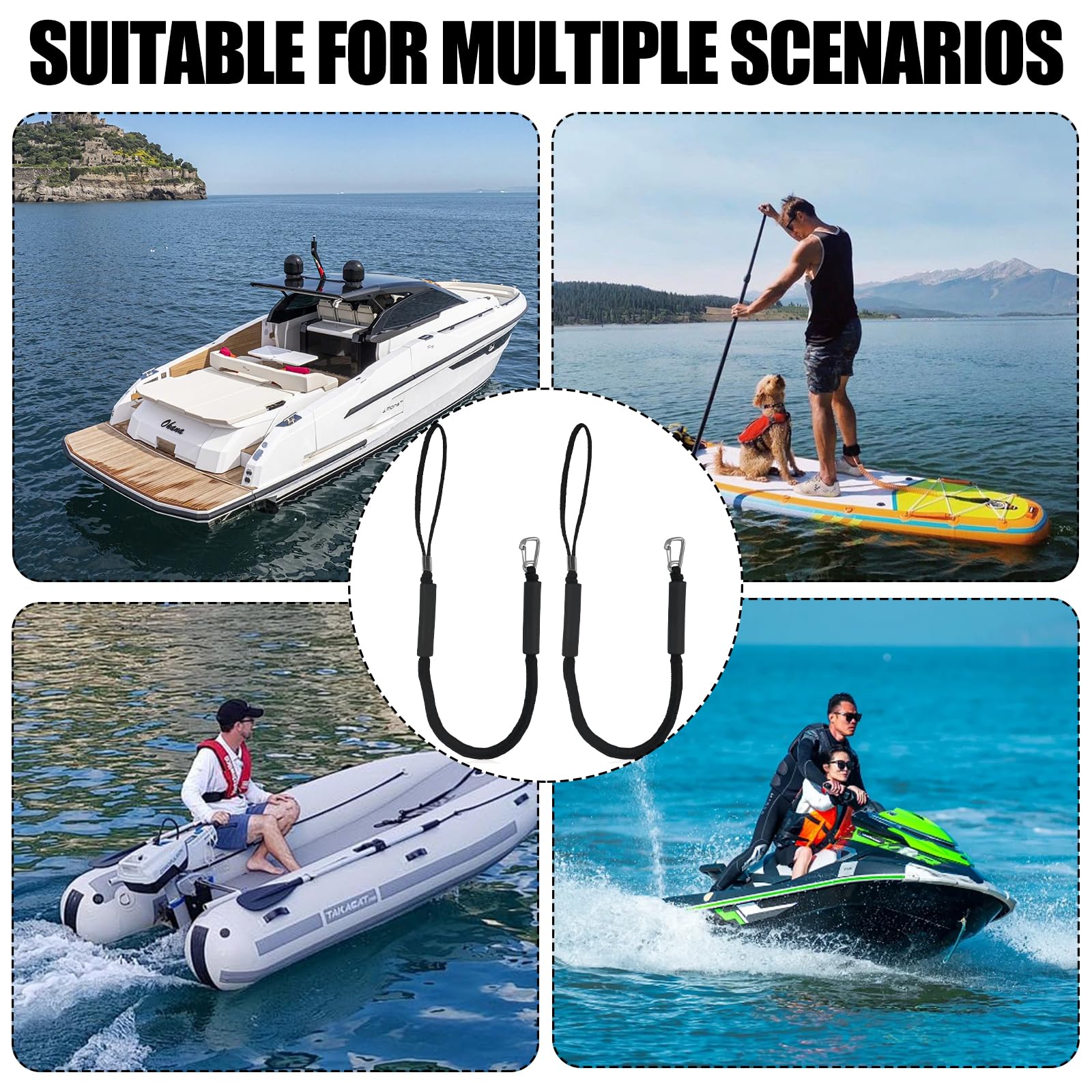 2 pezzi corda per ormeggio barche, accessori per barche, kayak, jet ski, pontoon, canoa, 4 piedi, nero