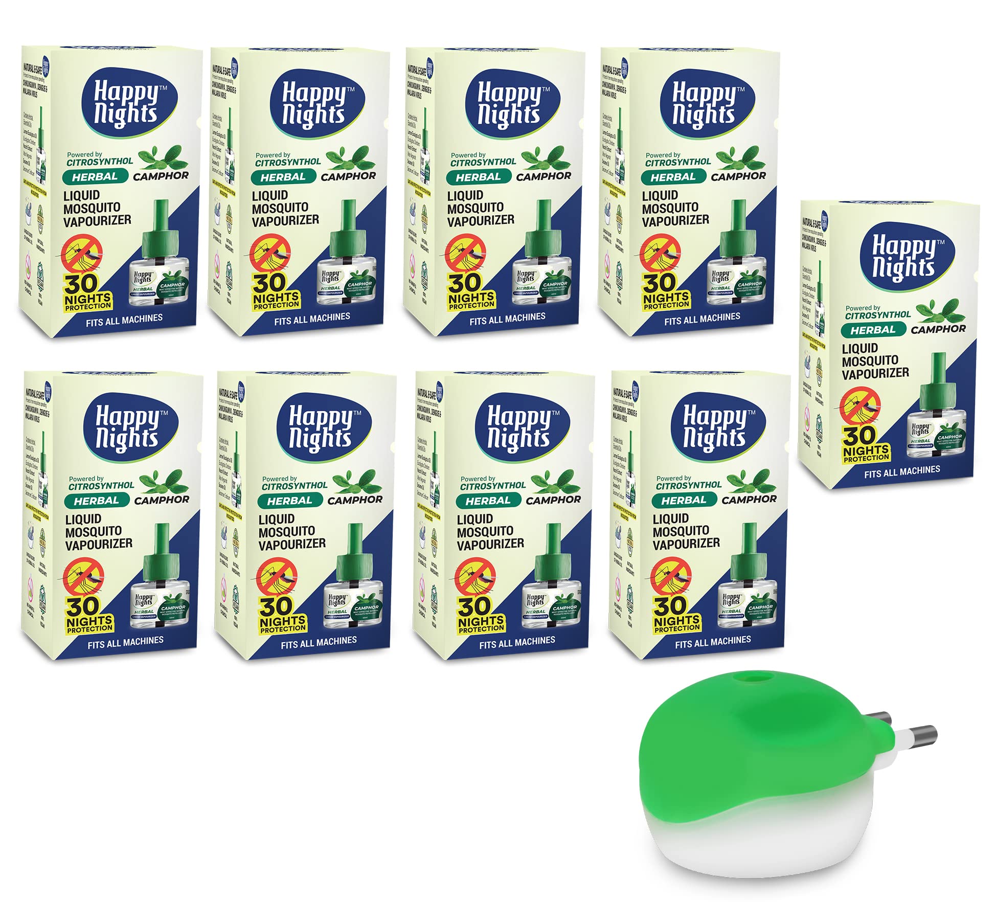 Happy Nights Mosquito Repellent Vaporizer, Indoor Mosquito Liquid Repellent, 45Ml Repellent (Camphor, Pack of 9 Refill plus 1 machine) (B09P18Z8F2) Amazon Price History, Amazon Price Tracker