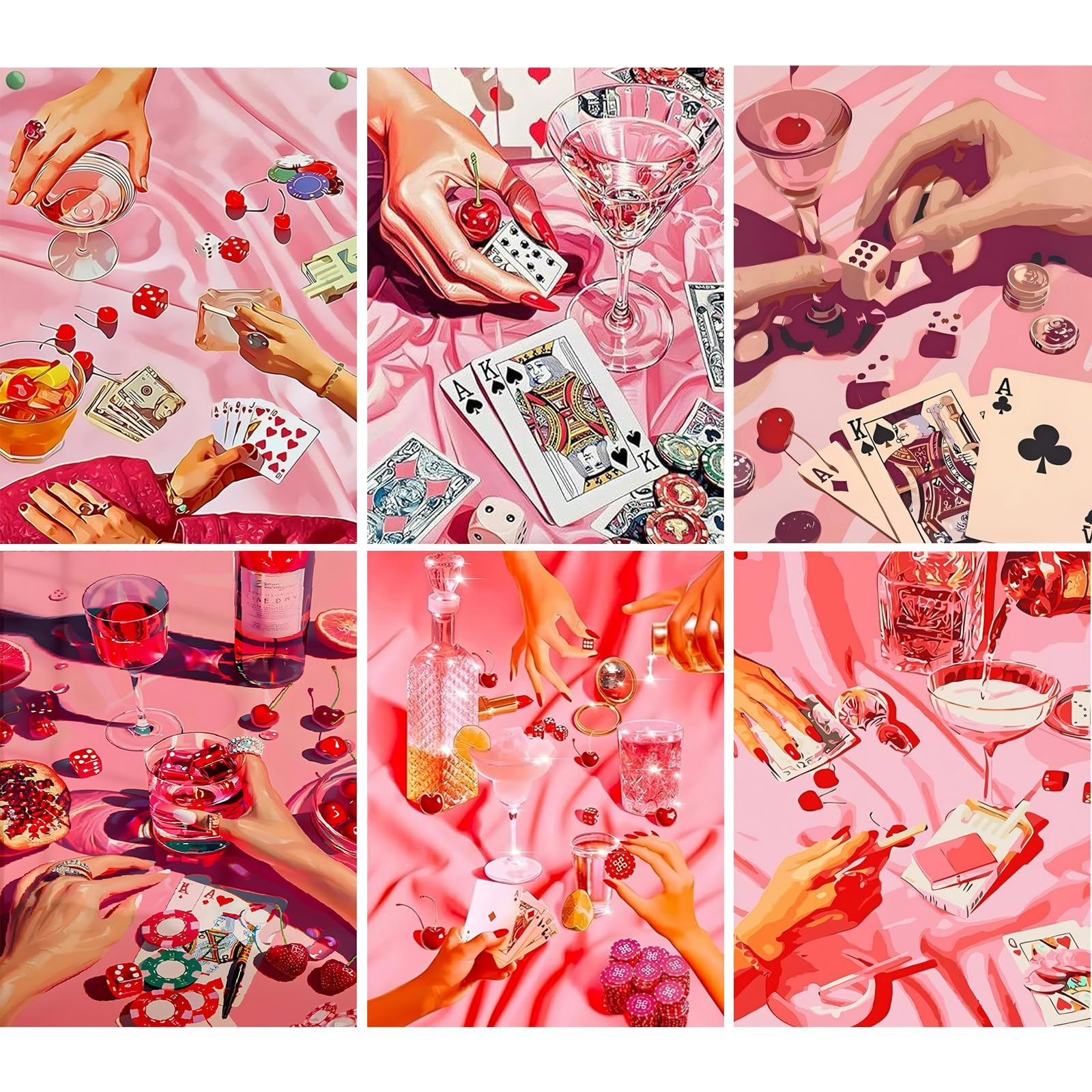 NAIMOER 6 Pack Pink Poker Diamond Art Kits for Adults, DIY Full Drill Diamond Painting Kits Vintage Pictures, Adults Diamond Art on Canvas for Relaxation Home Decor 30x40cm โ image 1