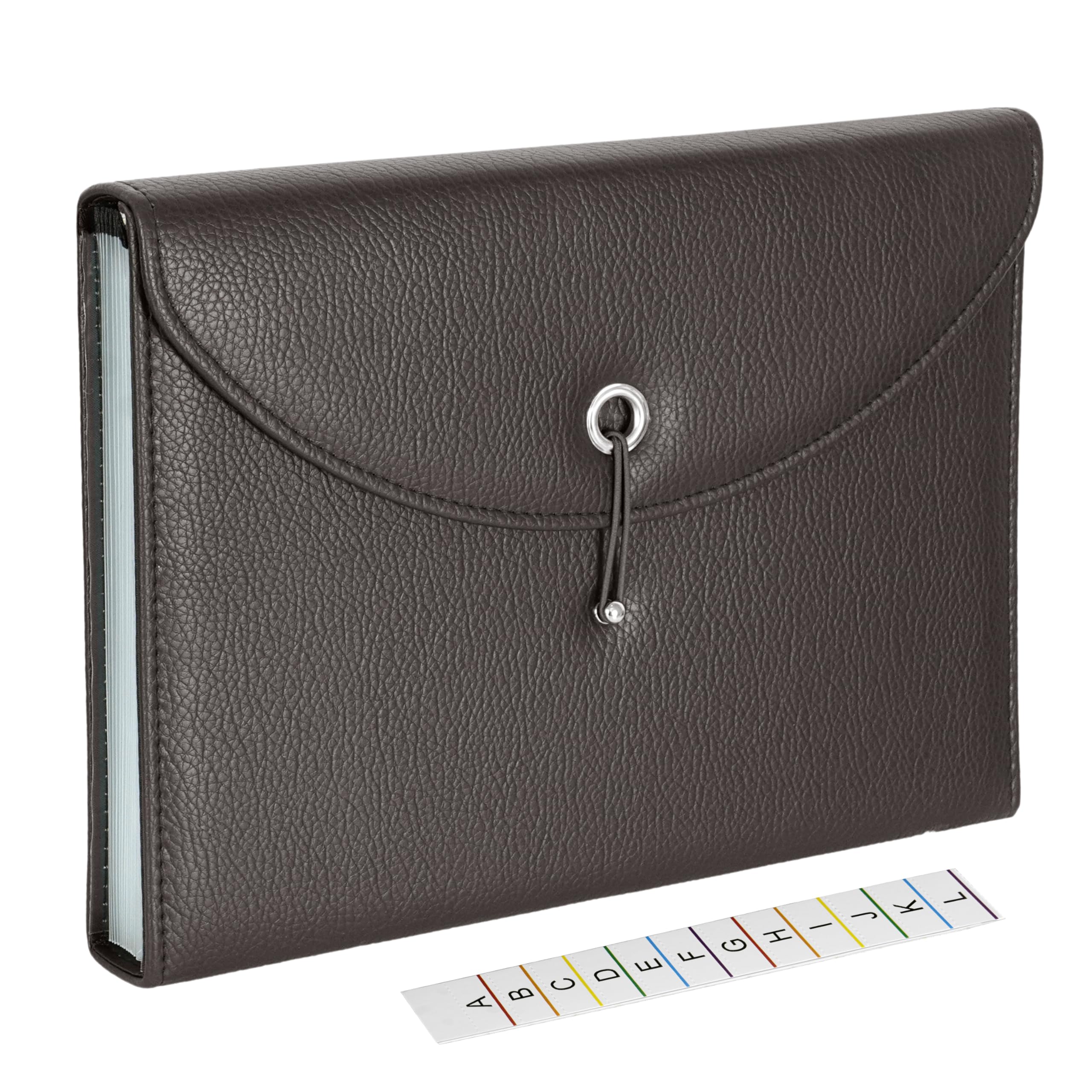 NISUN 13 Pockets PU Leather Expanding File Folders, A4/Letter Size Paper Holder, Accordion Folder, Documents Organizer for School, Home, Office-Brown (33 * 24cm), Black
