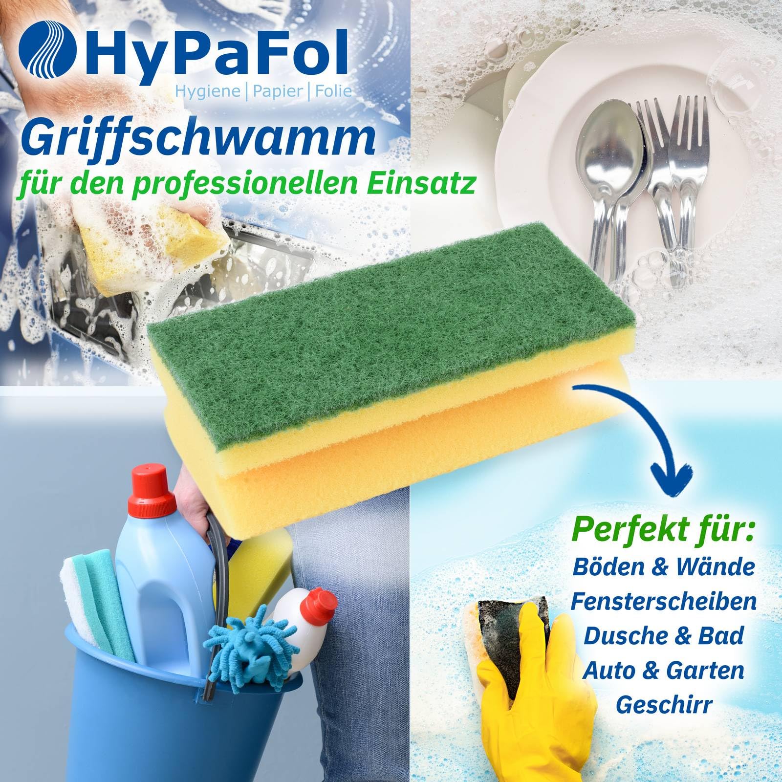 HypaFol Griffschwamm 120 Stück Topfreiniger I Spülschwamm für hartnäckige Verschmutzung I Putzschwamm Set für Küche, Gastro & Hotellerie I Reinigungsschwamm saugstark I Großer Küchenschwamm