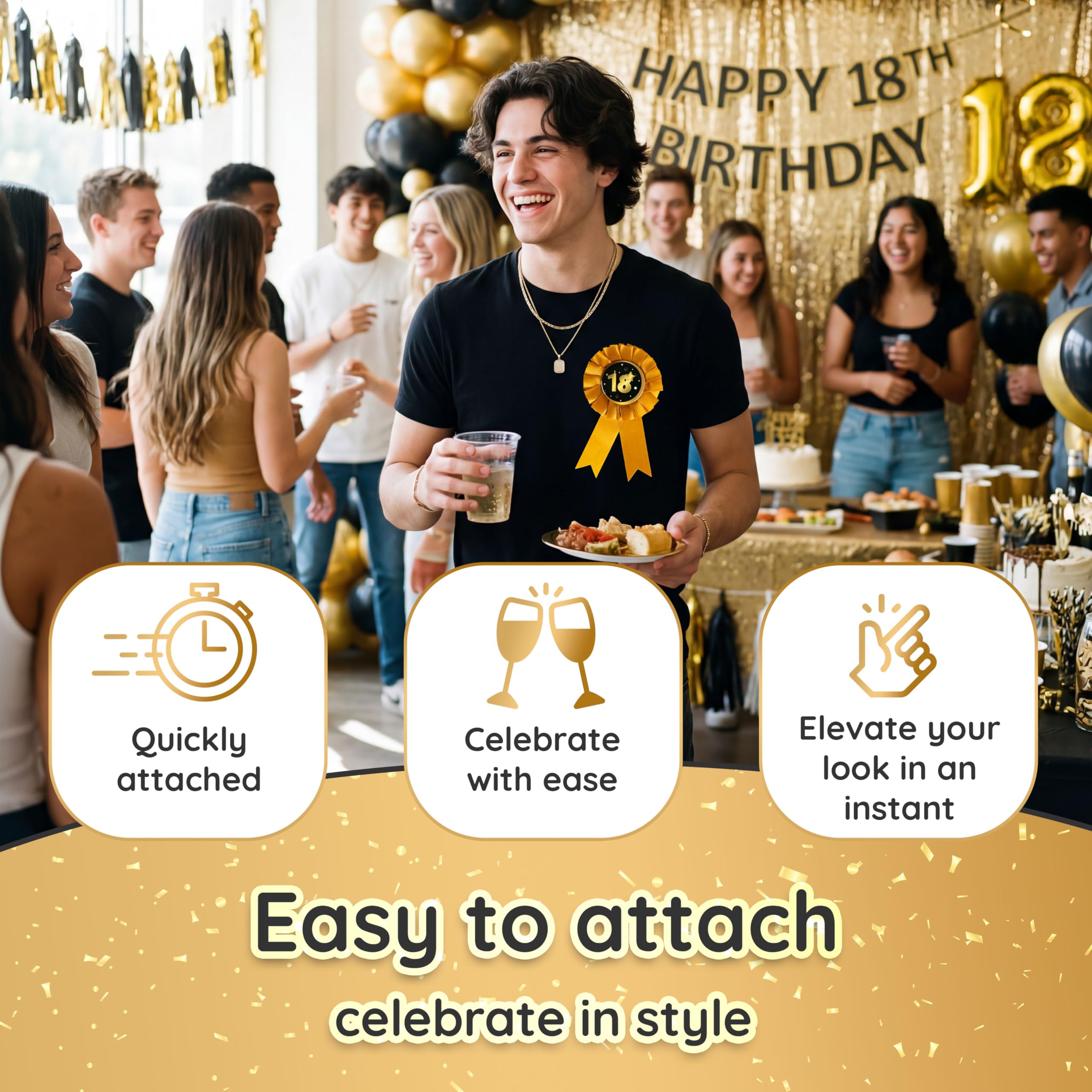 Regalo per Il 50° Compleanno – Spilla Nera e Oro dal Design Elegante con Numero 50 – addobbi Originali e Idee Regalo Eleganti per Uomo e Donna