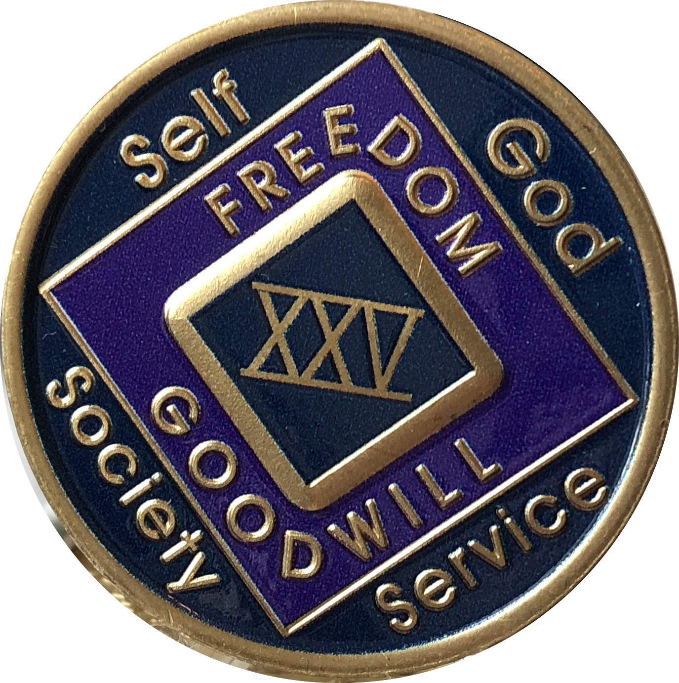 25 Year Blue and Purple NA Medallion Official Narcotics Anonymous Chip XXV