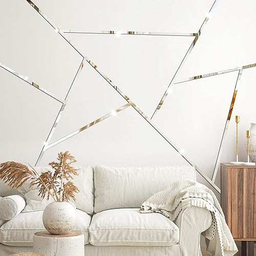 Miniatura 7 de Adhesivos acrílicos para pared, azulejos de espejo a rayas para decoración de sala de estar, calcomanías de pared de líneas extraíbles, adhesivo de