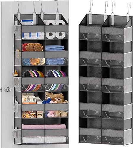Organizador sobre la puerta con 5 estantes, 9 compartimentos + 10 bolsillos laterales, capacidad de peso de más de 90 libras, organizador resistente