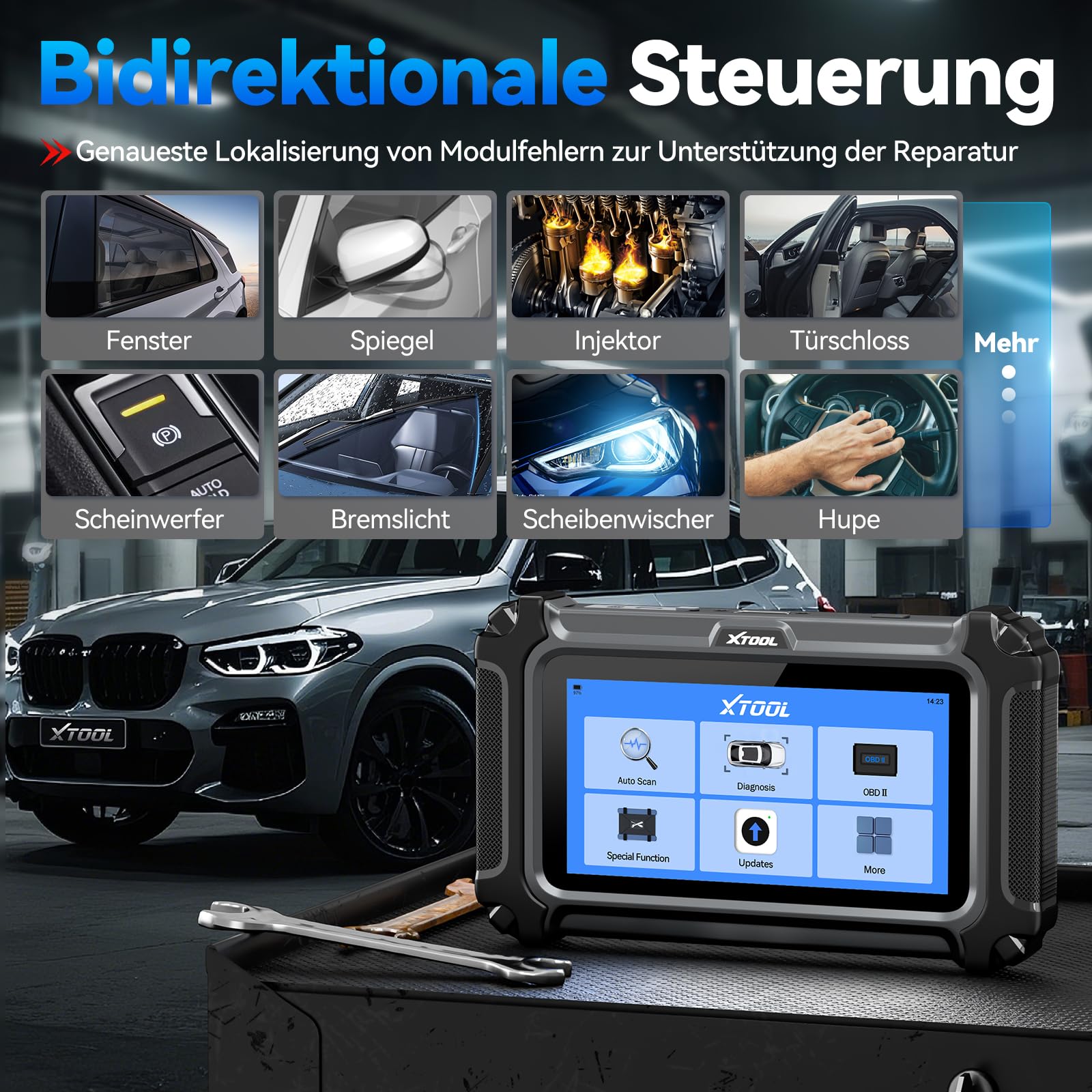 XTOOL IP500-BMR OBD2 Diagnosegerät für BMW/Mini/RR, ECU Codierung, Bidirektionale Steuerung, Vollsystem, Batterieregistrierung, 23+ Resets, ABS EPB SAS SRS DPF, Live-Daten, Lebenslang Updates